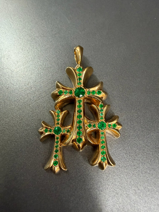 Chrome Hearts 22k Emerald Triple Cross Pendant