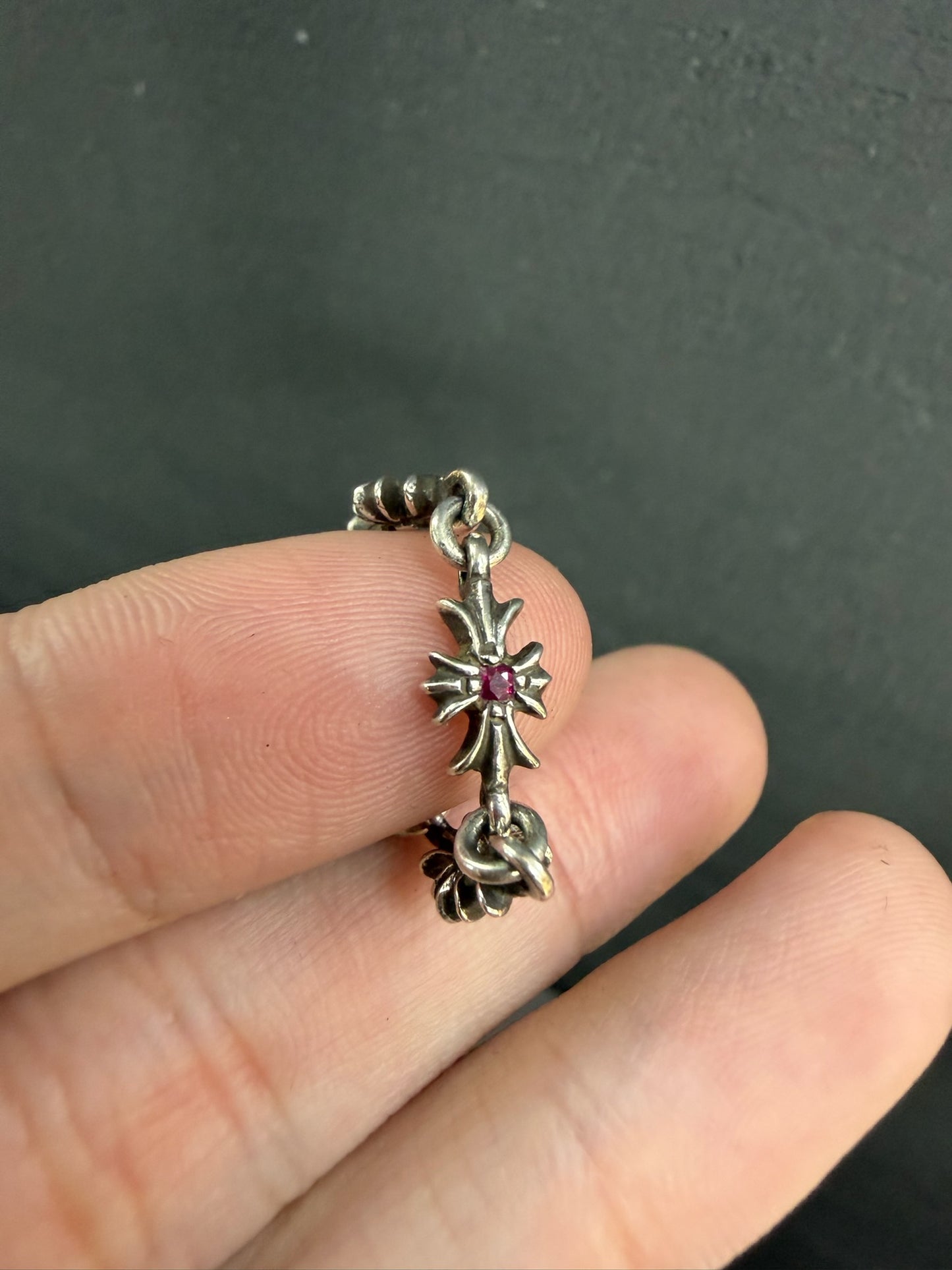 Chrome Hearts Tiny E Cross Ring with Rubies