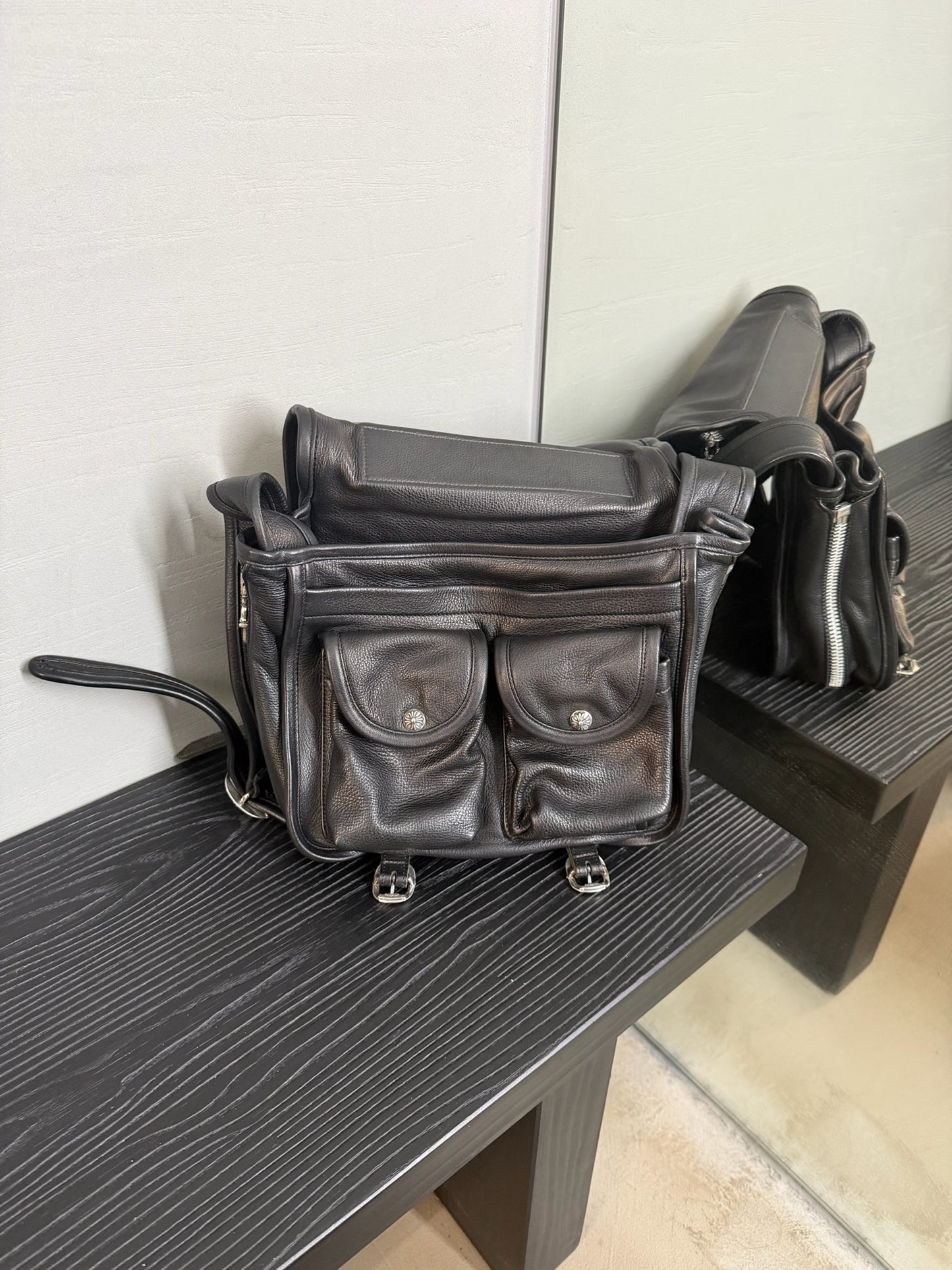 Chrome Hearts Cross Leather Messenger Shoulder Bag