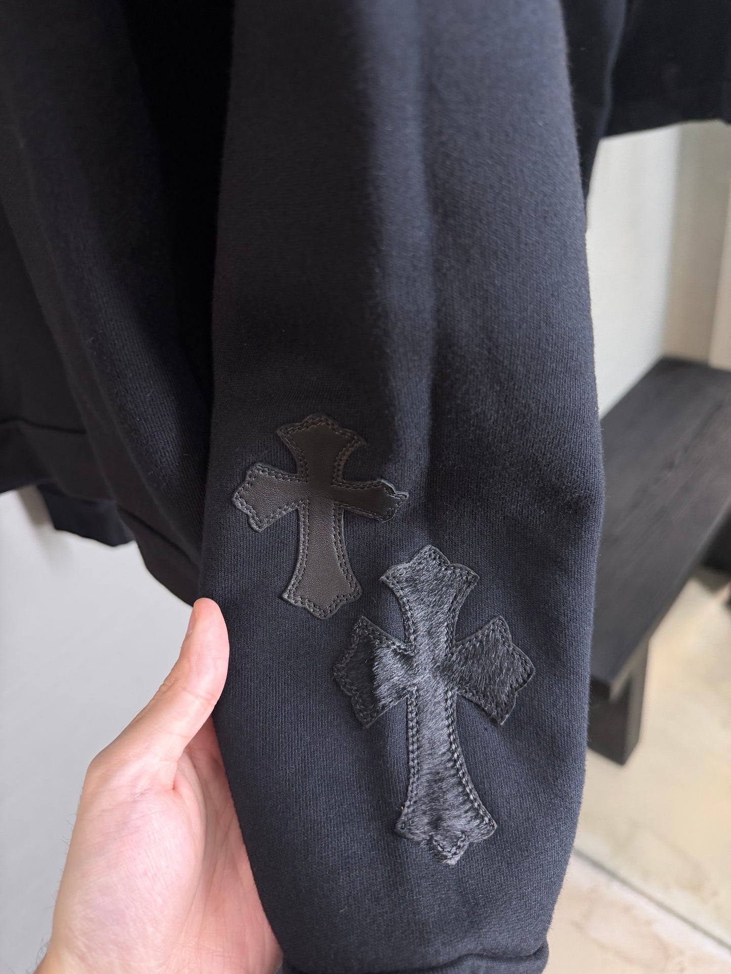 Chrome Hearts Leather/Patent  Cross Patch Half-Zip