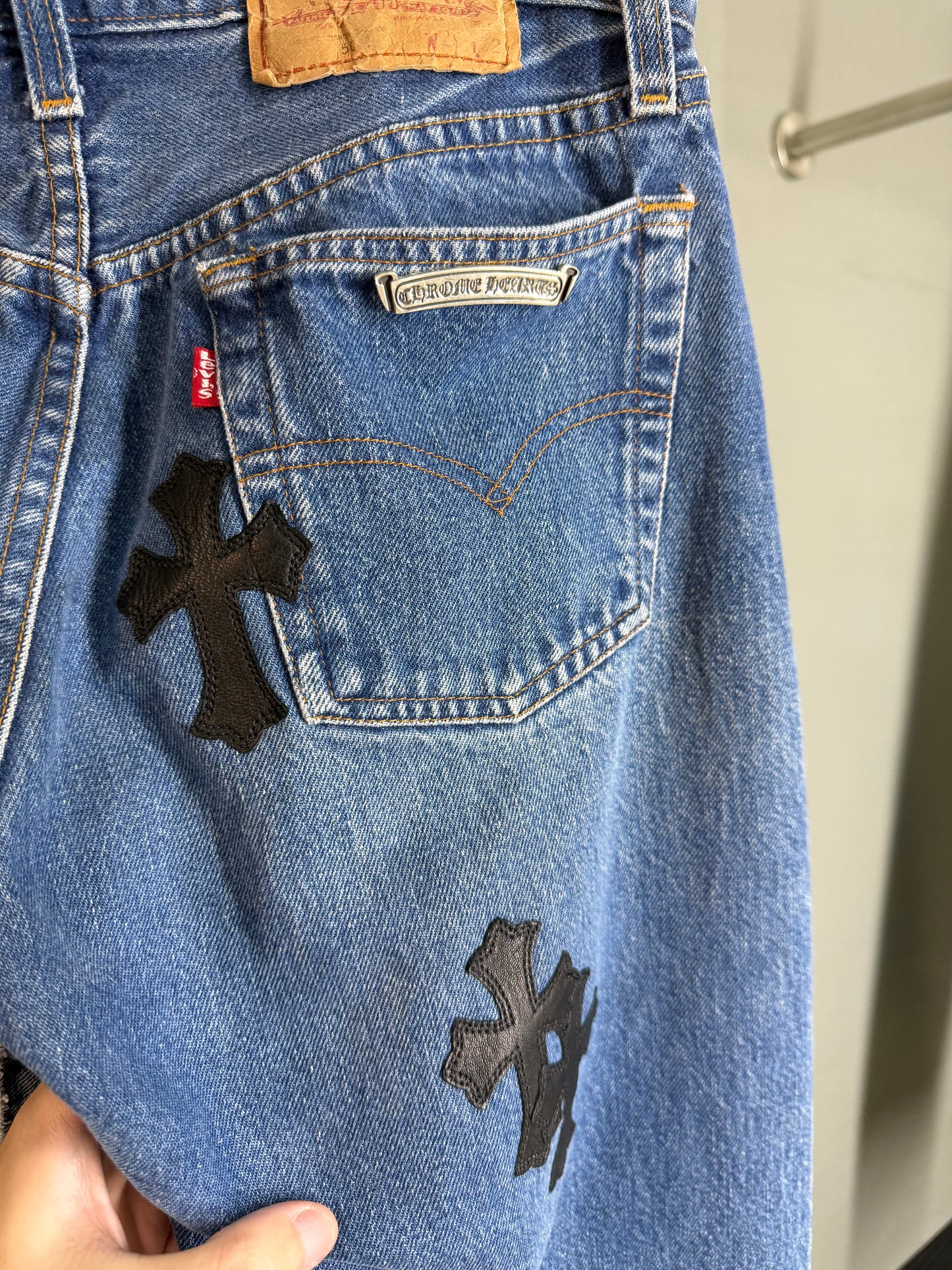 Chrome Hearts Leather Cross Patch 501 Jeans