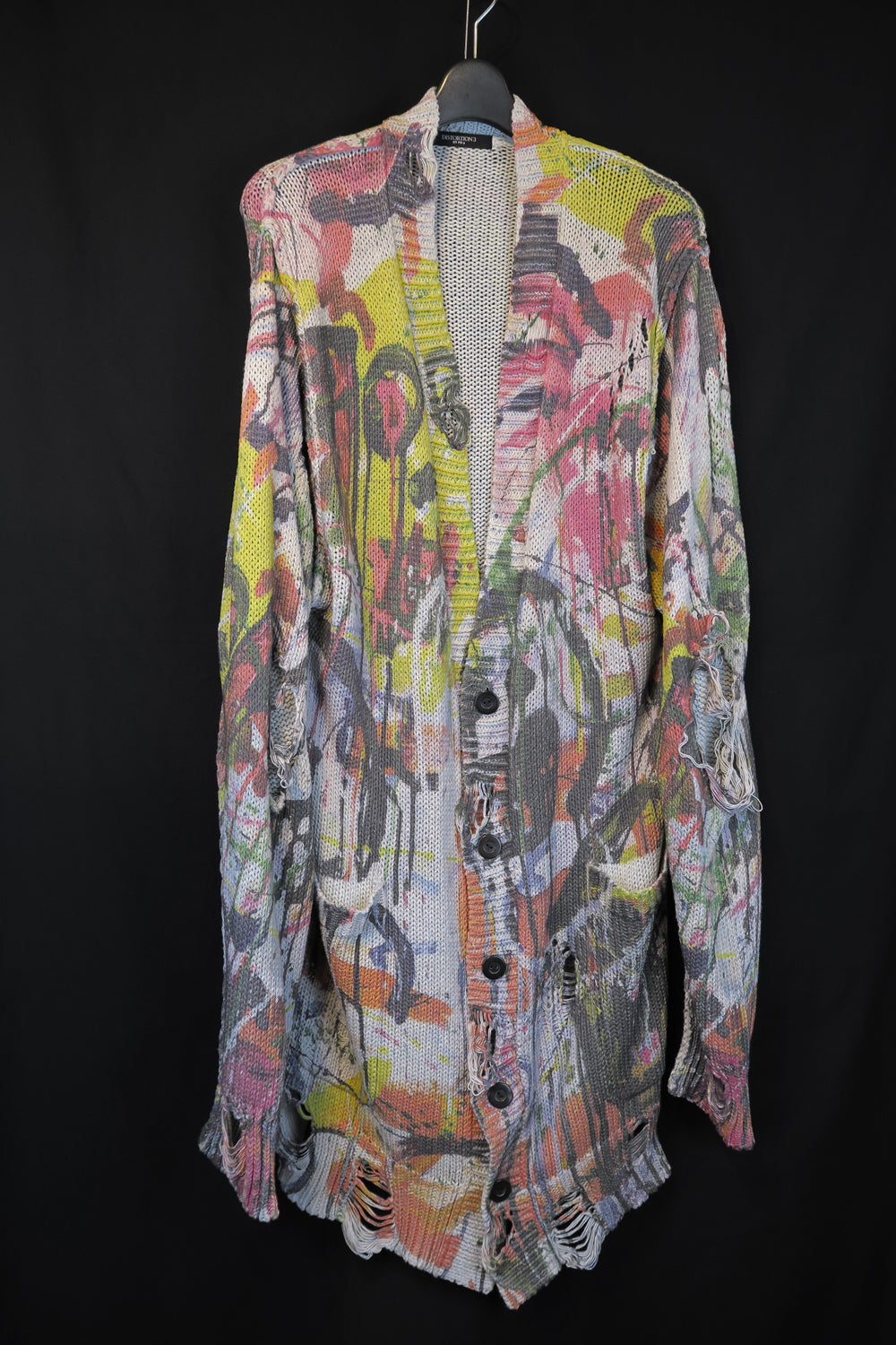 NUDE:MM Inkjet Print Cotton 3GG Damage Knit Cardigan