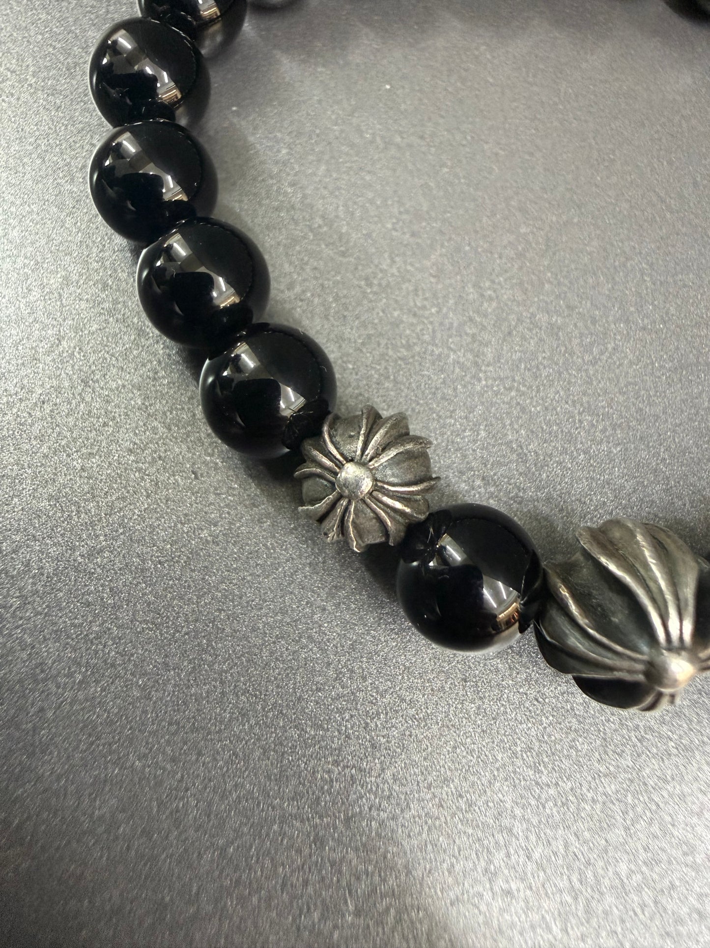 Chrome Hearts Black Stones Cross Ball Bracelet 8mm