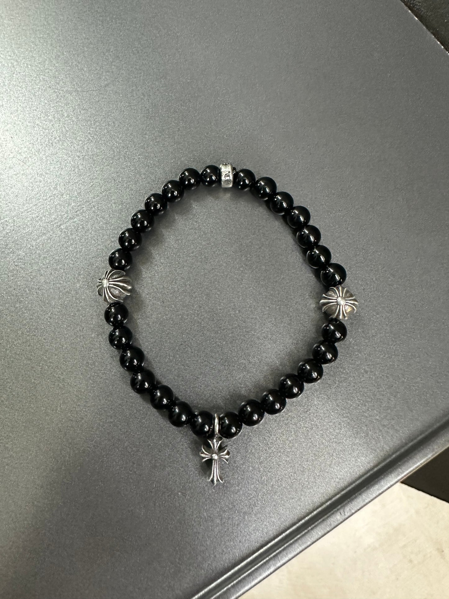 Chrome Hearts Black Stones Cross Ball Bracelet 6mm