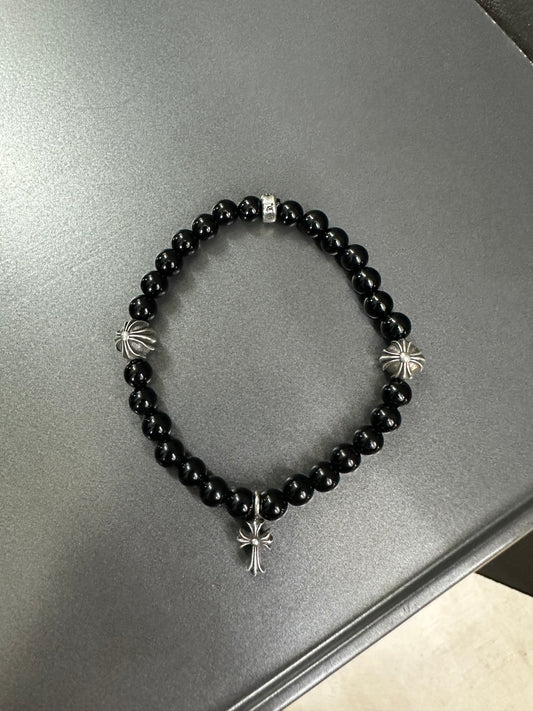 Chrome Hearts Black Stones Cross Ball Bracelet 6mm