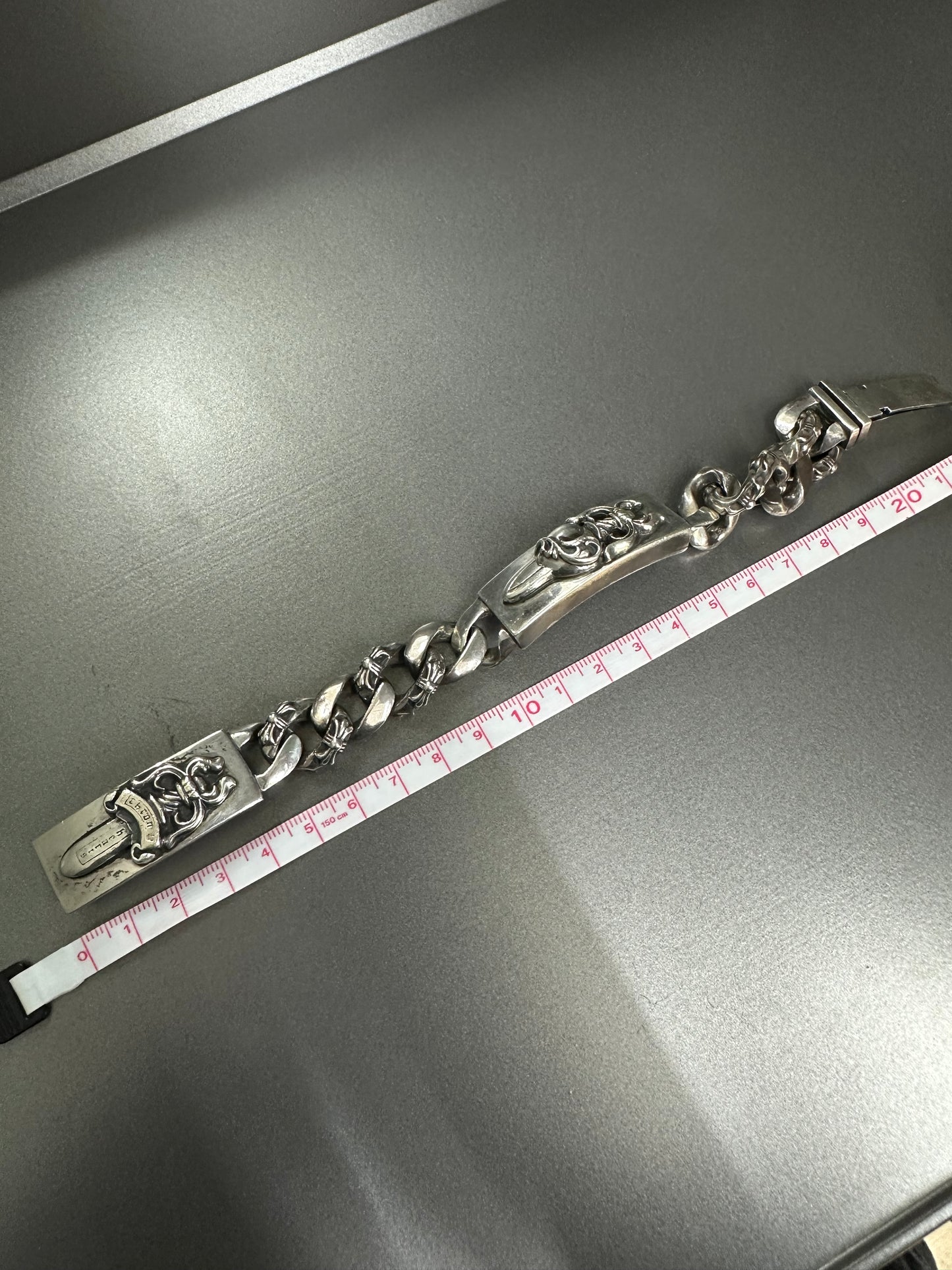 Chrome Hearts Dagger Hearts Fancy Link Double ID Bracelet