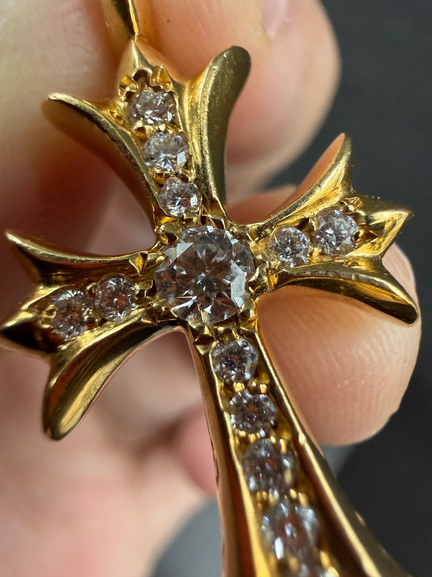 Chrome Hearts 22k Tiny Cross Pendant with Diamonds