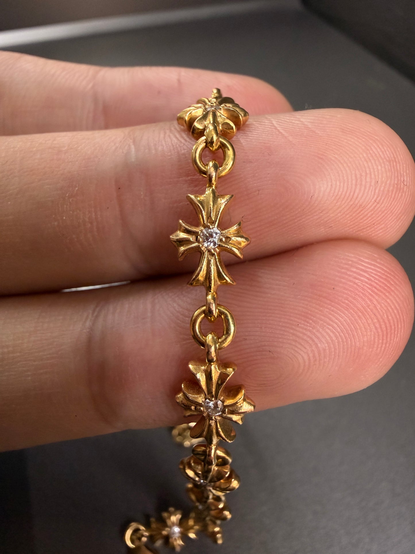 Chrome Hearts 22k Tiny E Bracelet With Diamonds 13 Links