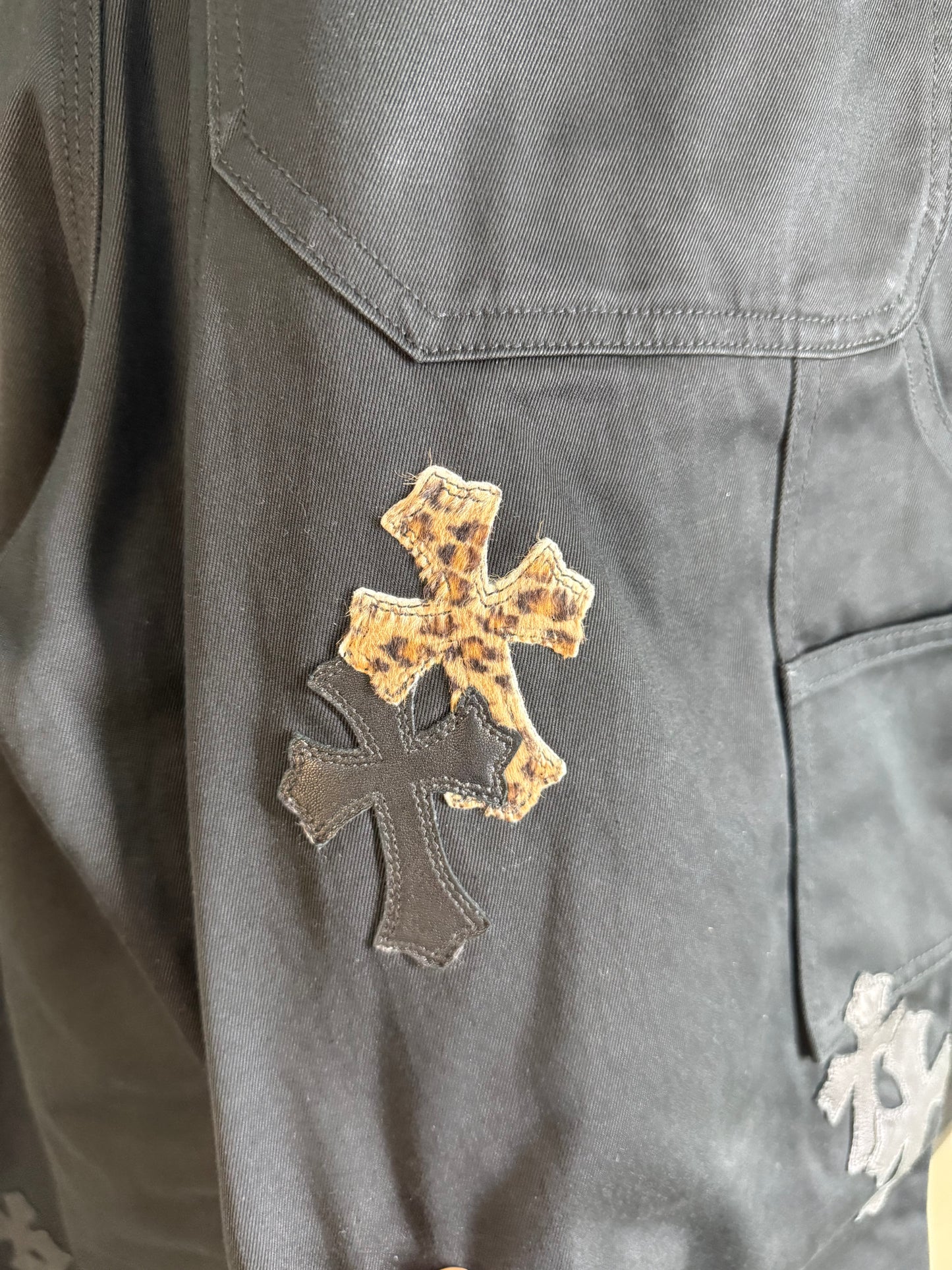Chrome Hearts Leopard leather cross patch carpenter pants