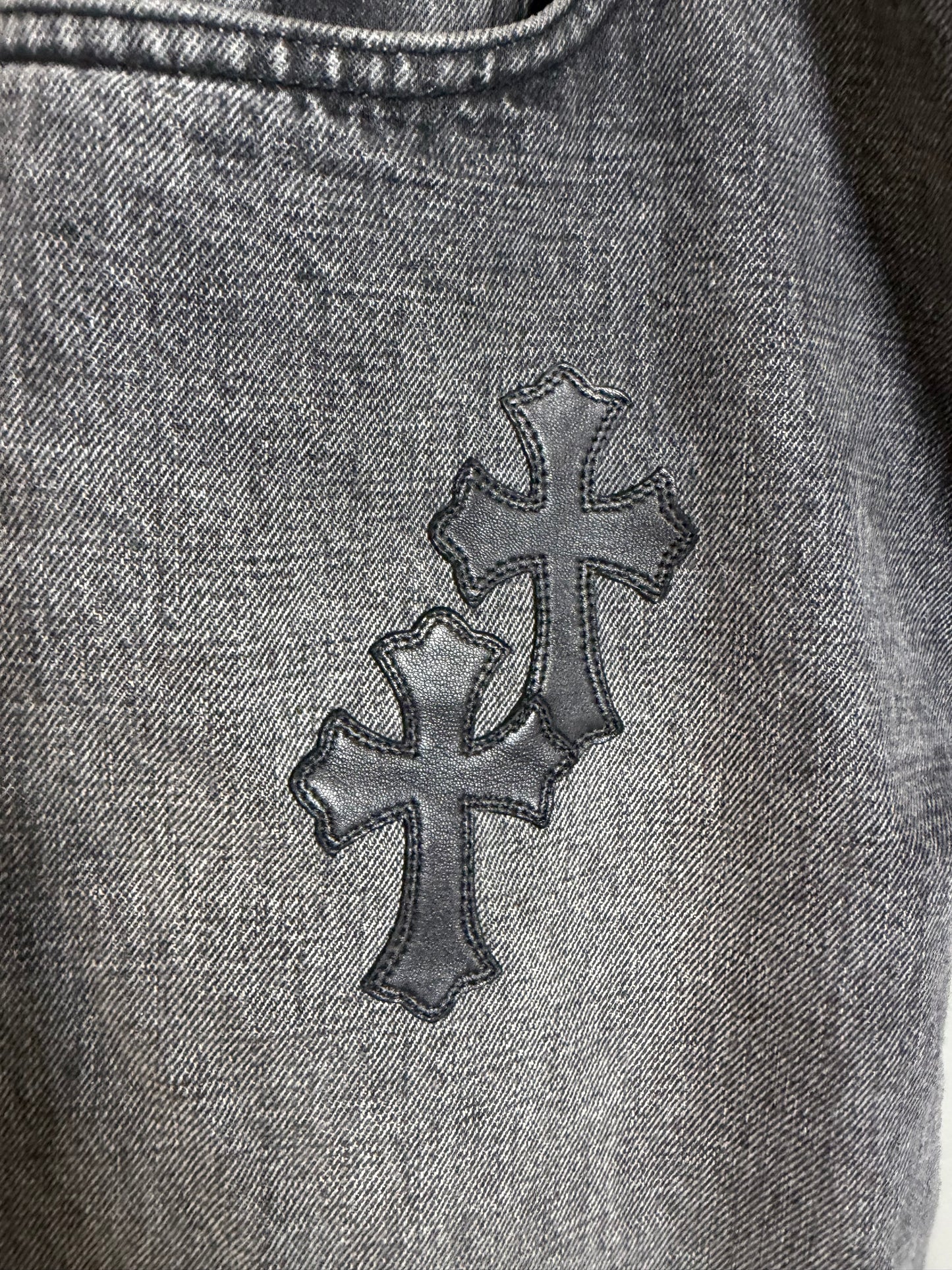 Chrome Hearts Fleur Knee Cross Patch Jeans