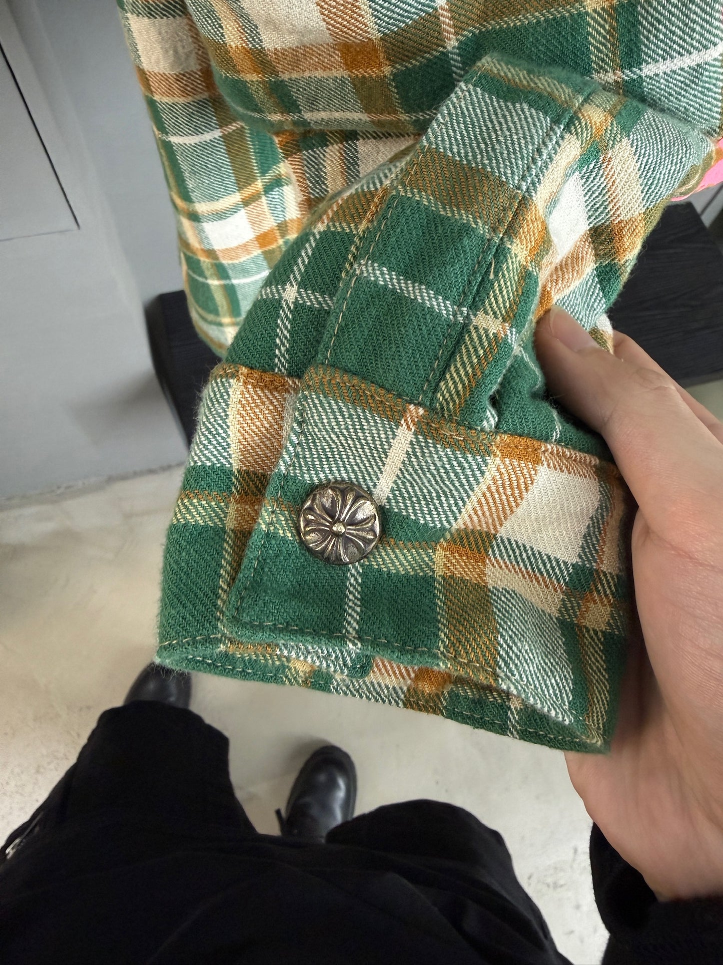 Chrome Hearts Quilted Padded Flannel Plaid Print Jacket
