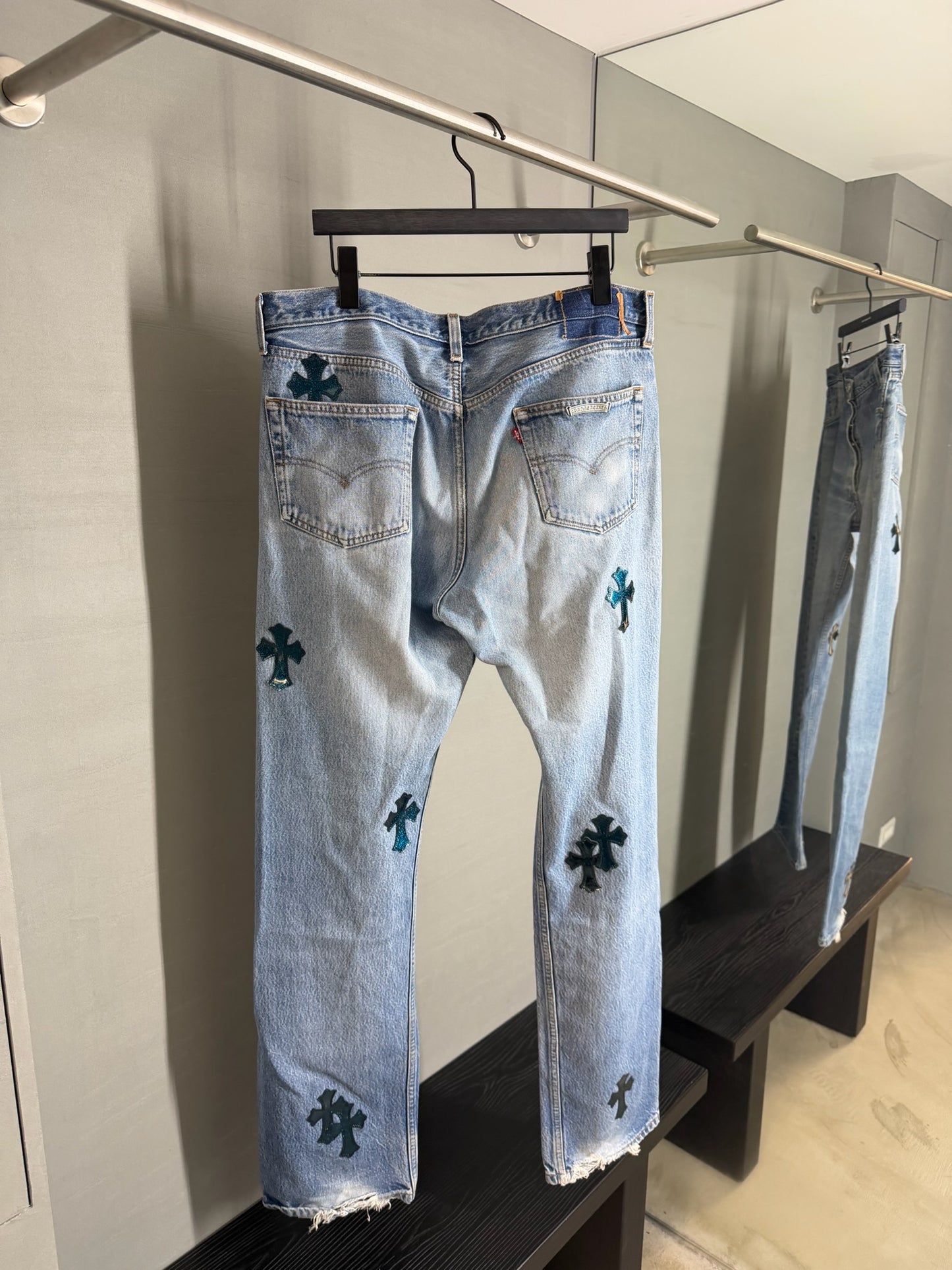 Chrome Hearts Galaxy Cemetery Cross Patch 501 Jeans