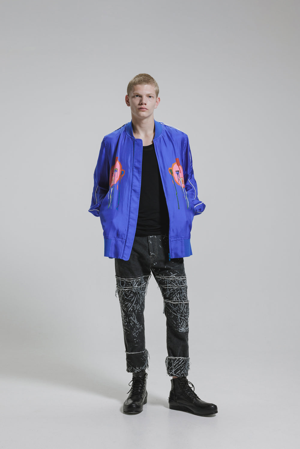 NUDE:MM Silk Twill Inkjet Print Oversized Bomber Jacket