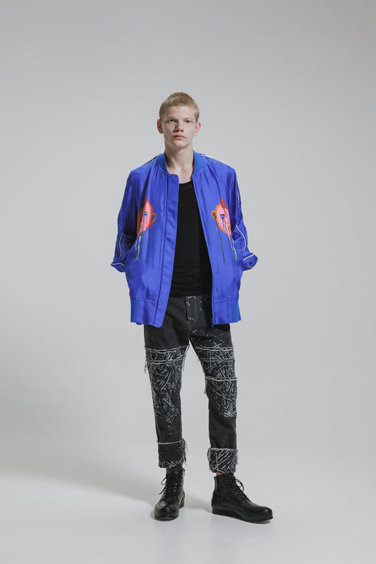 NUDE:MM Silk Twill Inkjet Print Oversized Bomber Jacket