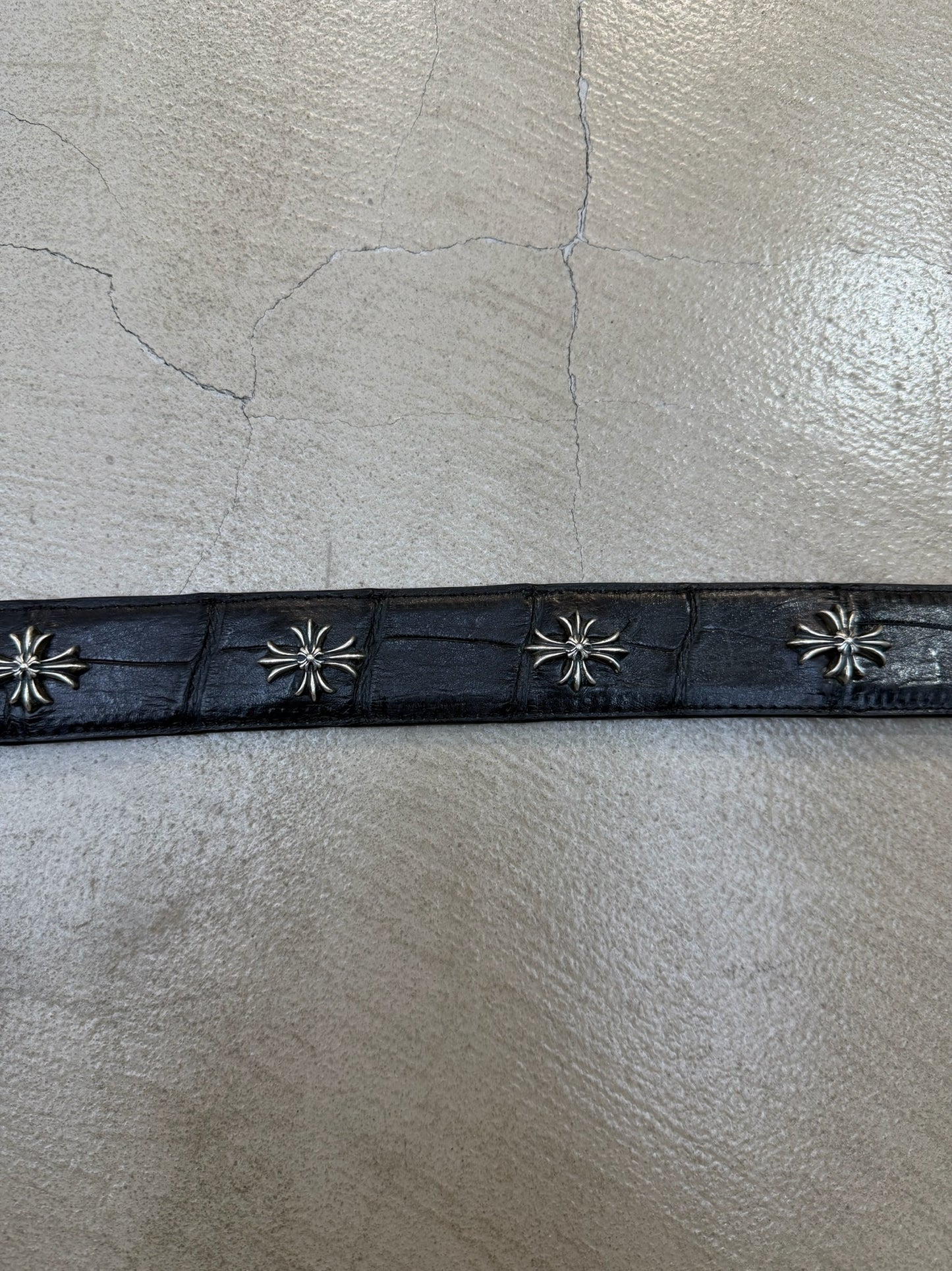 Chrome Hearts Alligator Leather 4 Piece Silver Black Western Cross Belt