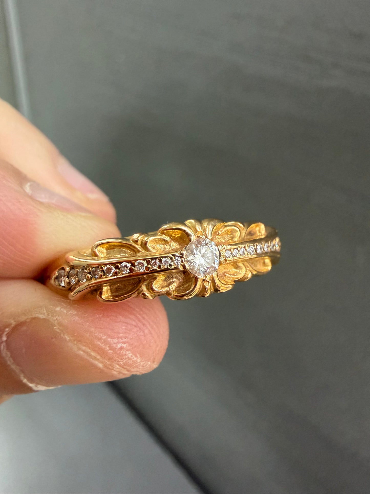 Chrome Hearts 22k Baby Classic Floral Cross Ring with Diamonds
