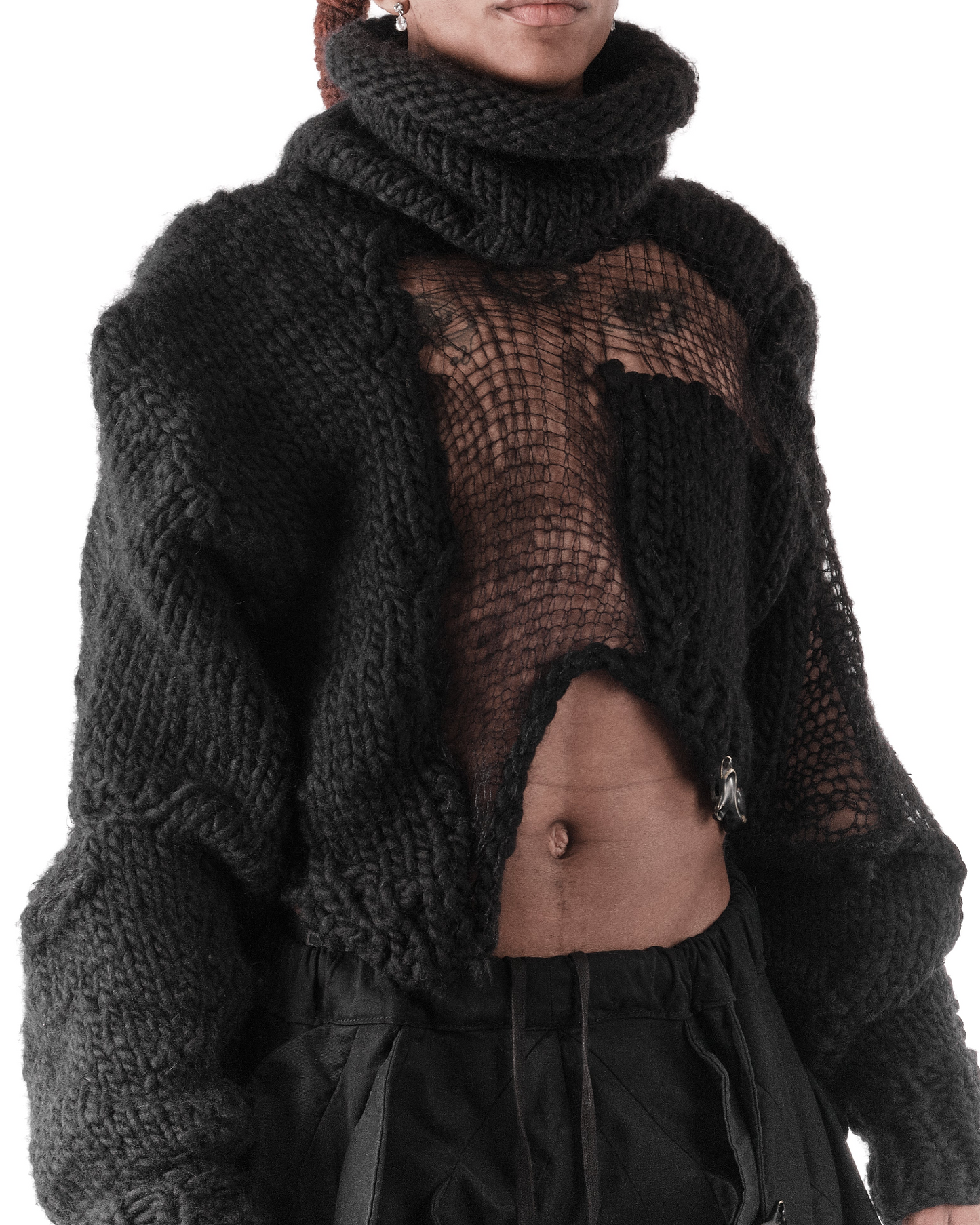 JAS Cropped Black Plexus Knit Sweater