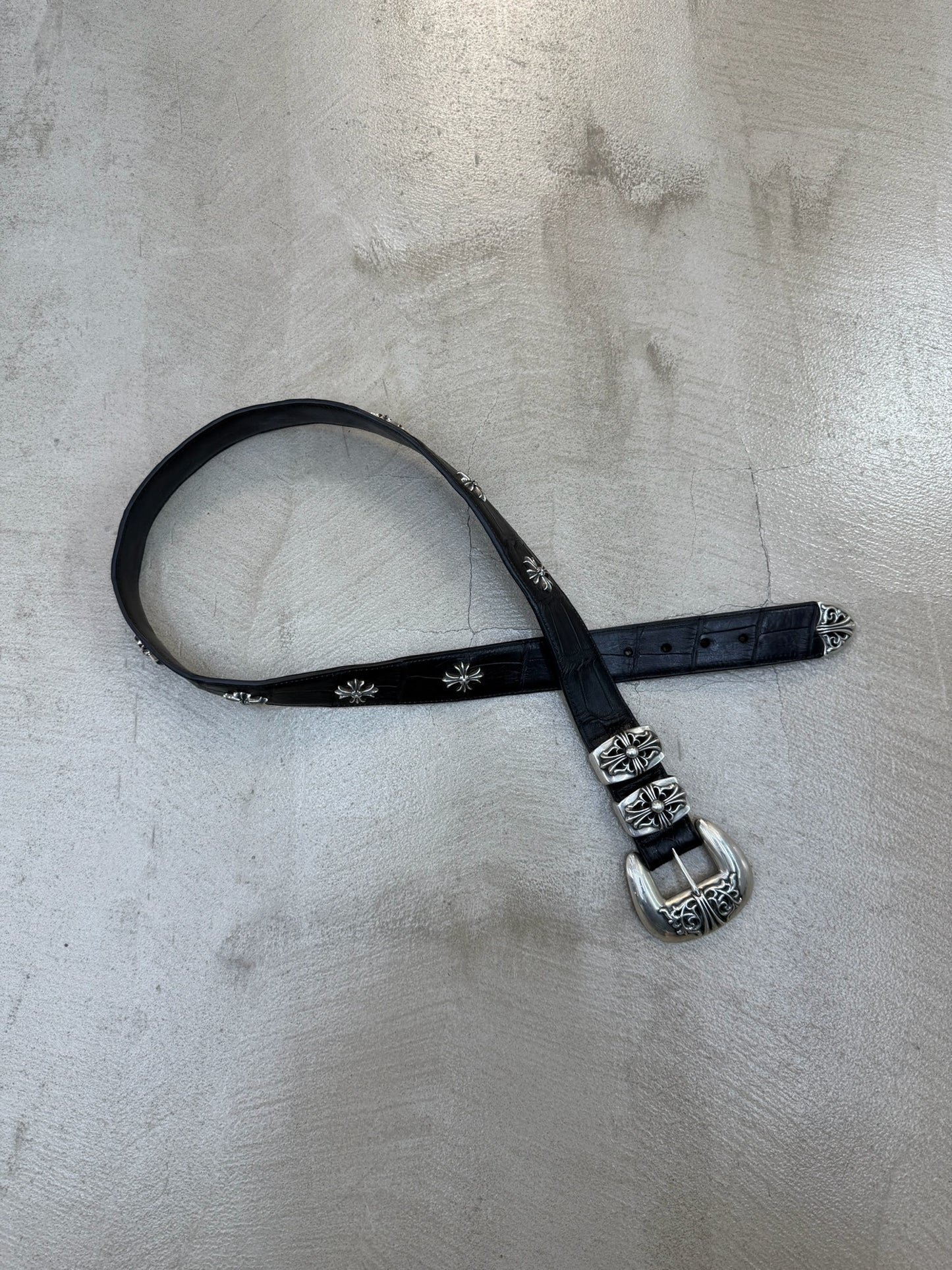 Chrome Hearts Alligator Leather 4 Piece Silver Black Western Cross Belt