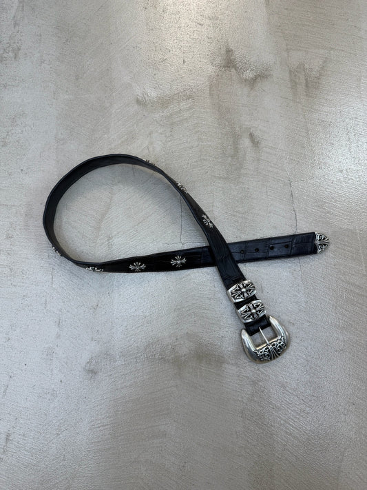 Chrome Hearts Alligator Leather 4 Piece Silver Black Western Cross Belt