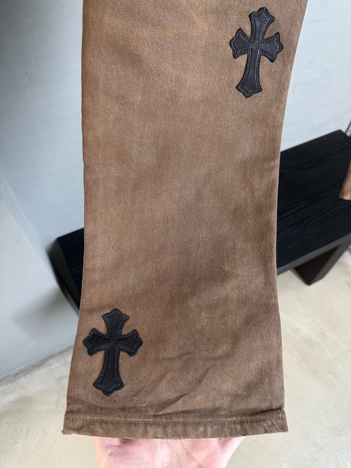 Chrome Hearts Leather Cross Patched Levis 501 Jeans (1 of 1)
