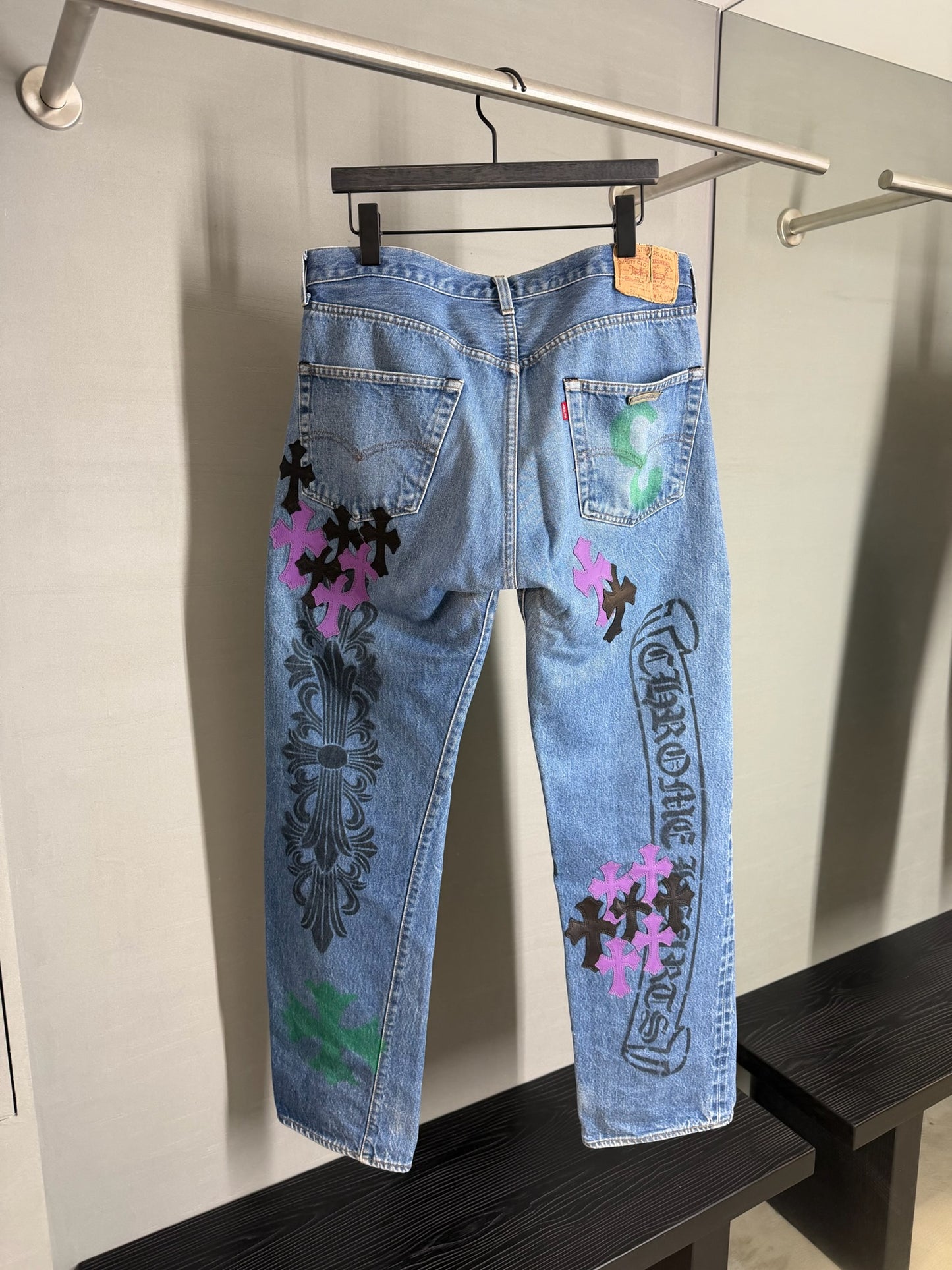 Chrome Hearts Multi Spray Painted Cross Patch 501 Jeans