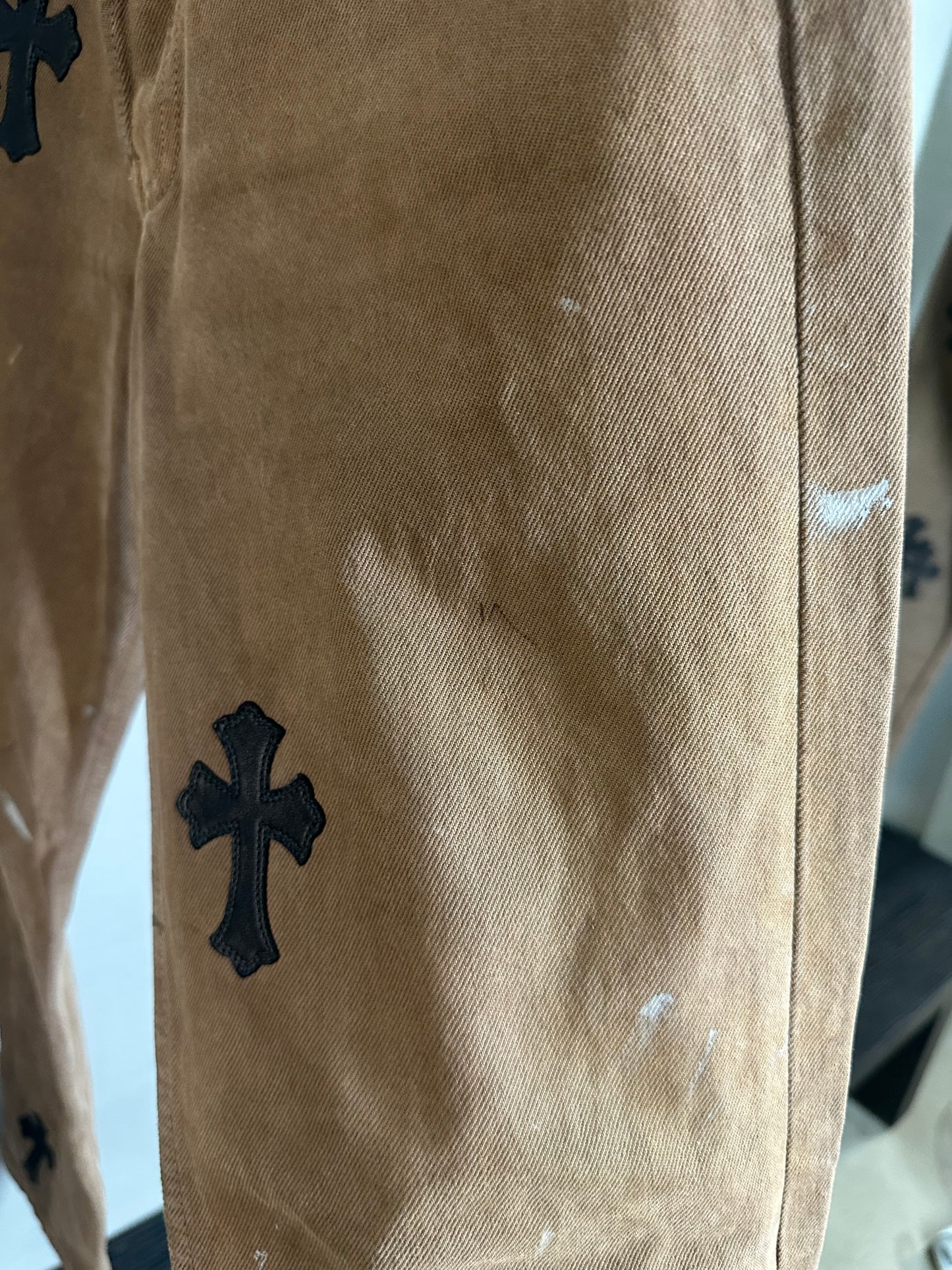 Chrome Hearts Leather Cross Patched Levis 501 Jeans (1 of 1)
