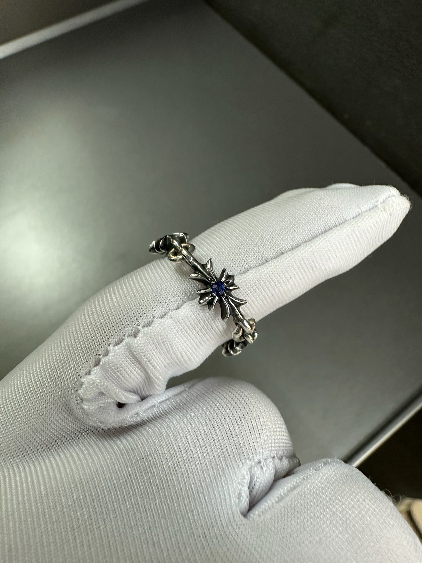 Chrome Hearts Sapphire Tiny E Cross Ring