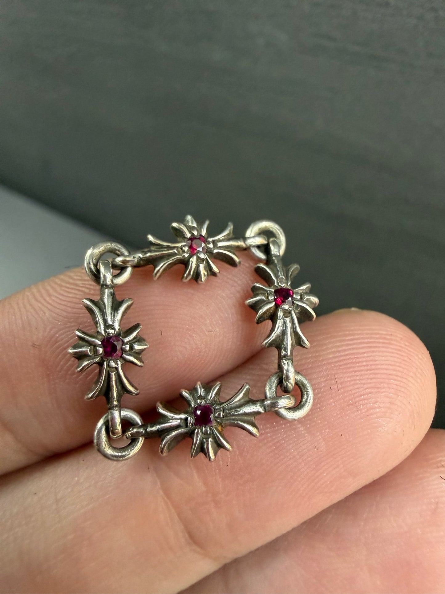 Chrome Hearts Tiny E Cross Ring with Rubies