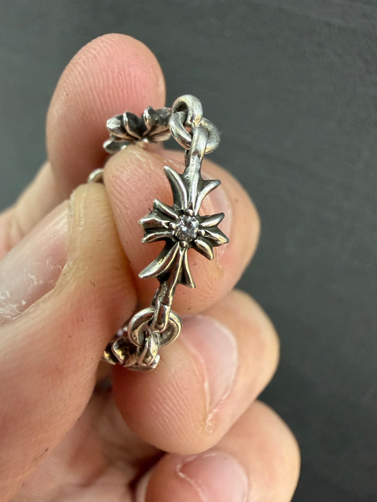 Chrome Hearts Tiny E Cross Ring with Diamonds