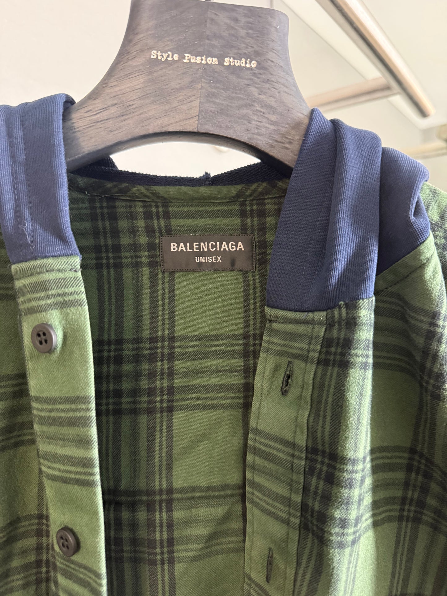 Balenciaga Checked Oversized Hooded Shirts