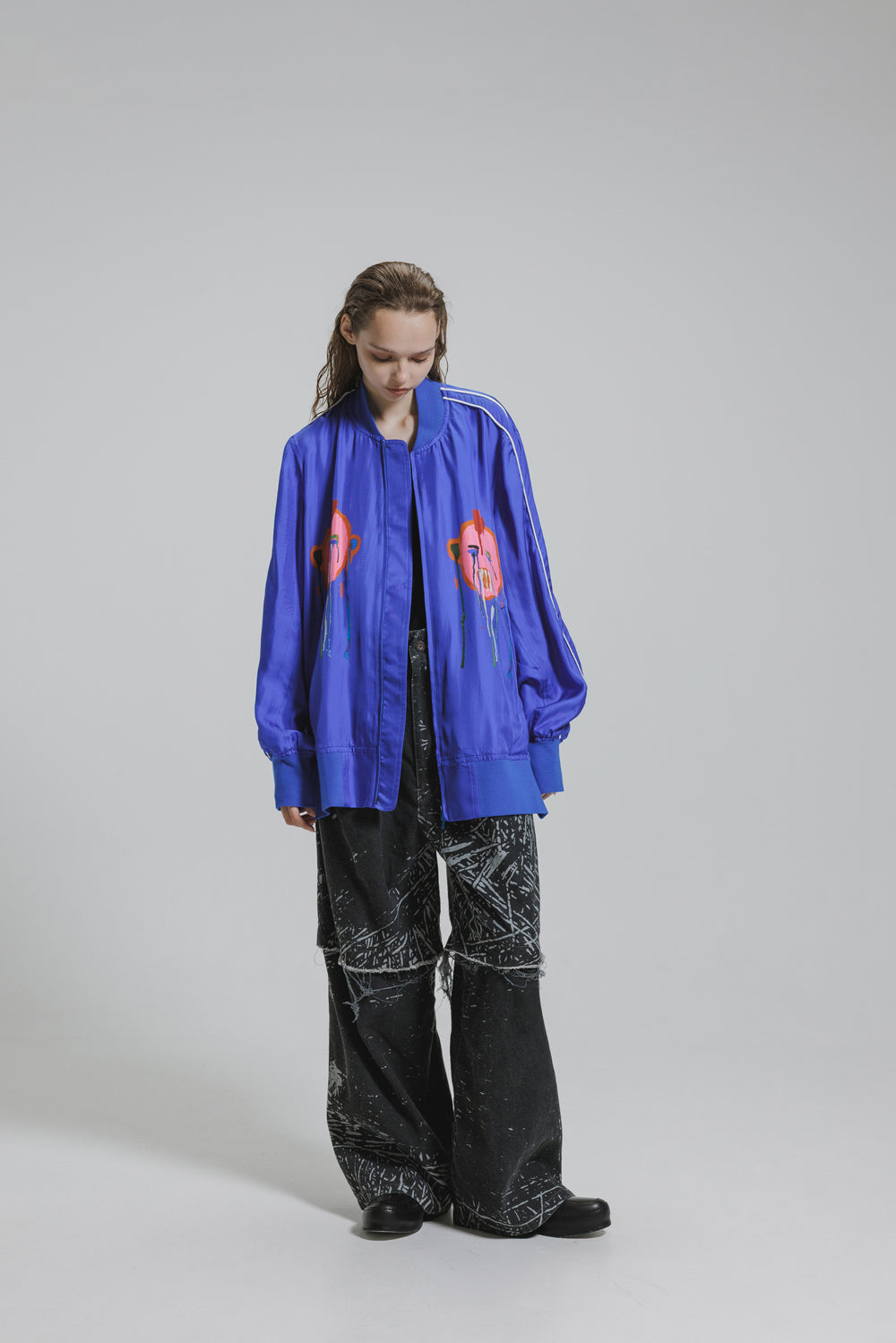 NUDE:MM Silk Twill Inkjet Print Oversized Bomber Jacket
