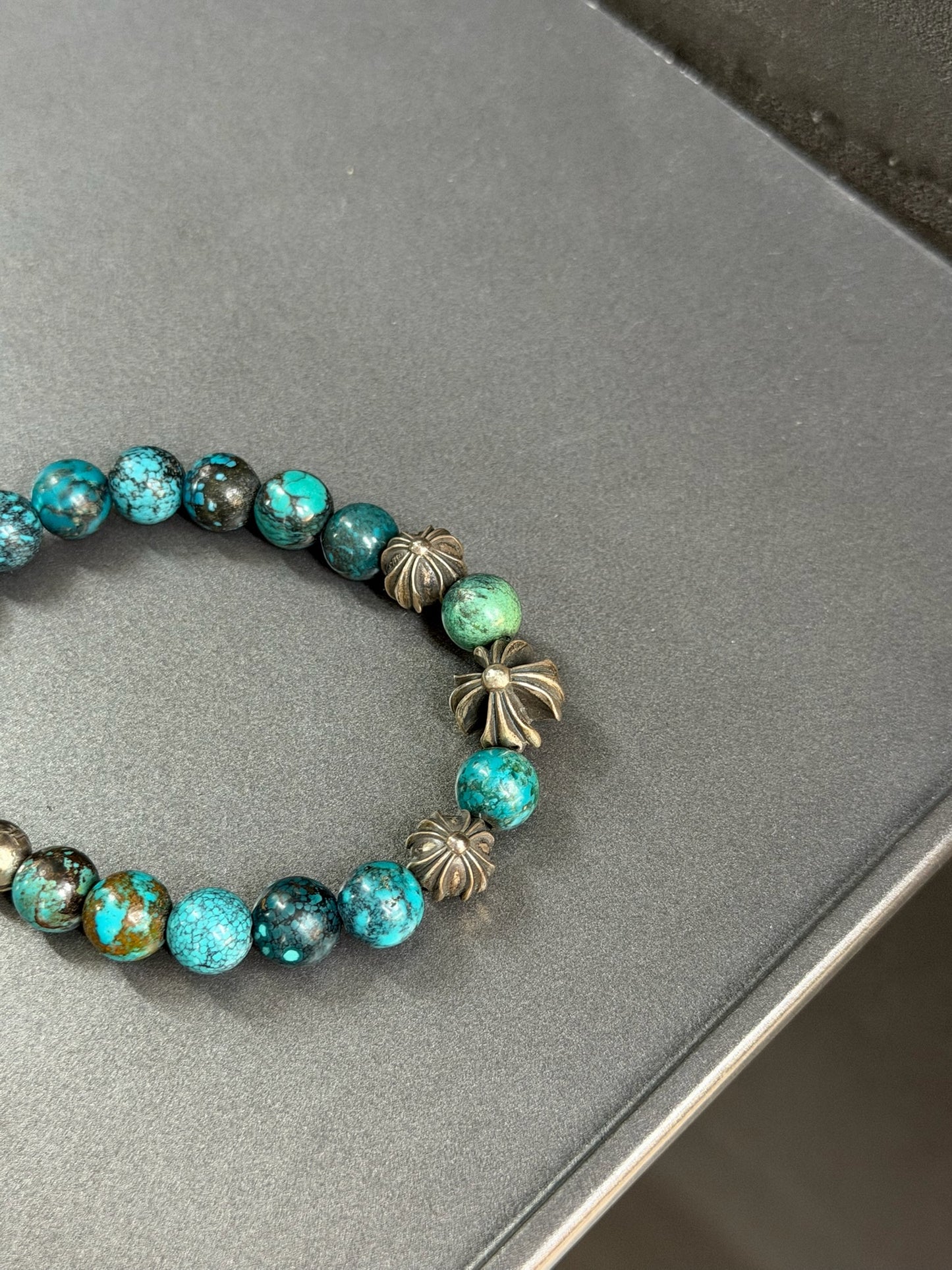 Chrome Hearts Cross Ball 8mm Turquoise Beaded Bracelet