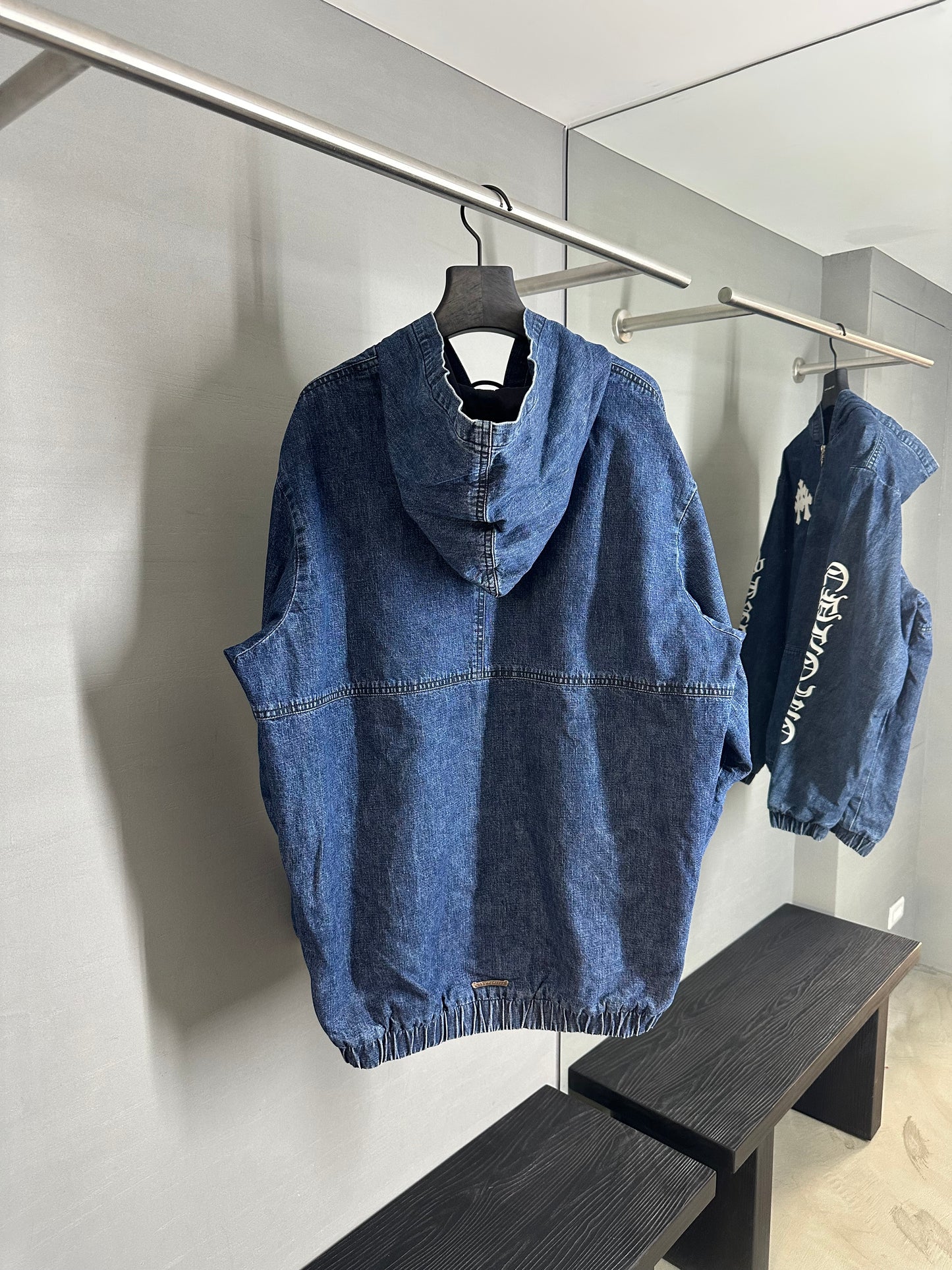 Chrome Hearts Ruckus Hooded Denim Cross Patch Jacket