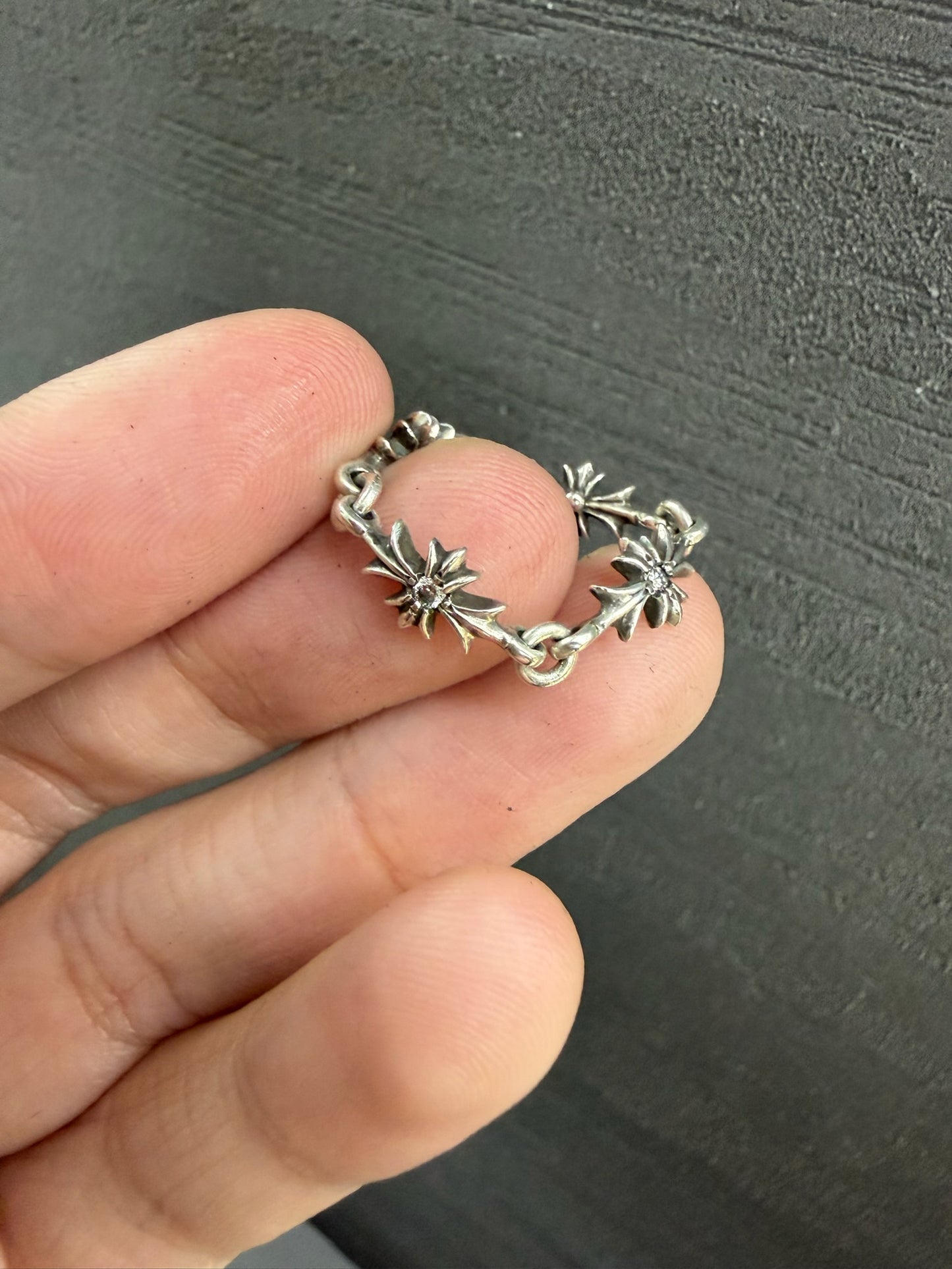 Chrome Hearts Tiny E Cross Ring with Diamonds