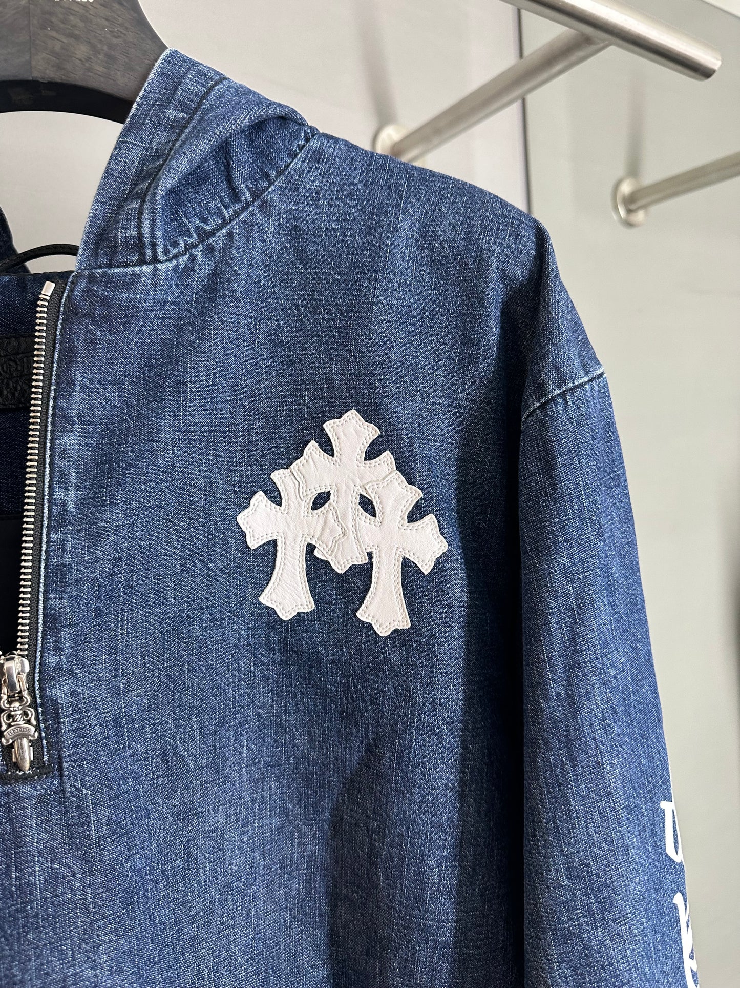Chrome Hearts Ruckus Hooded Denim Cross Patch Jacket