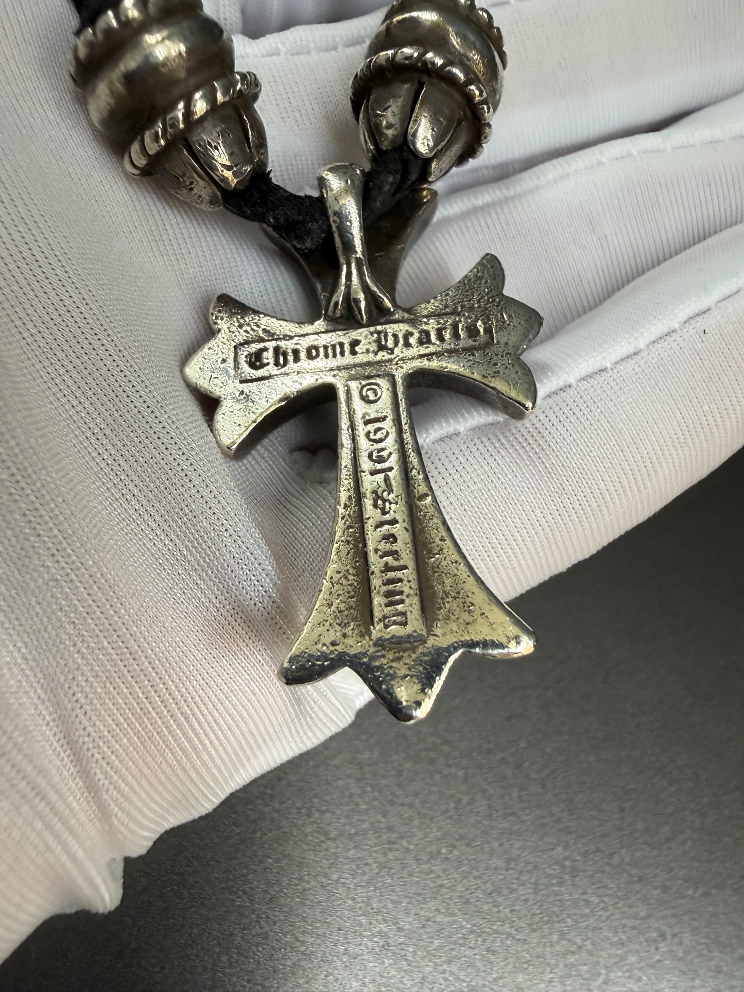 Chrome Hearts Cross Pendant Leather Braided Necklace