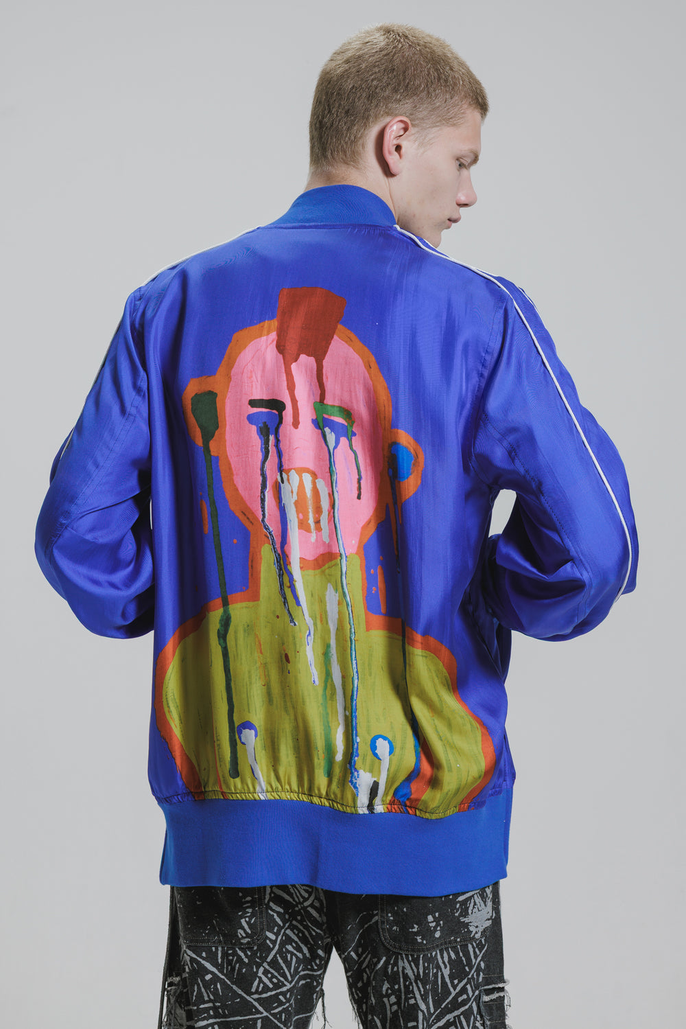 NUDE:MM Silk Twill Inkjet Print Oversized Bomber Jacket