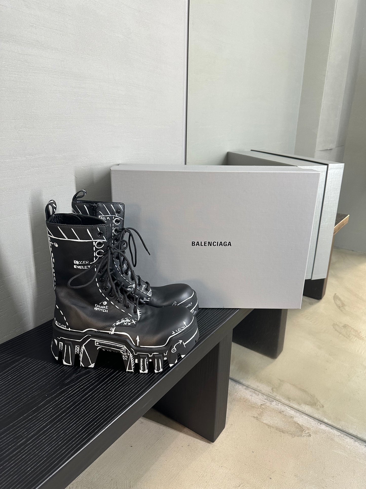 Balenciaga Bulldozer Sketch On Laceup Boots