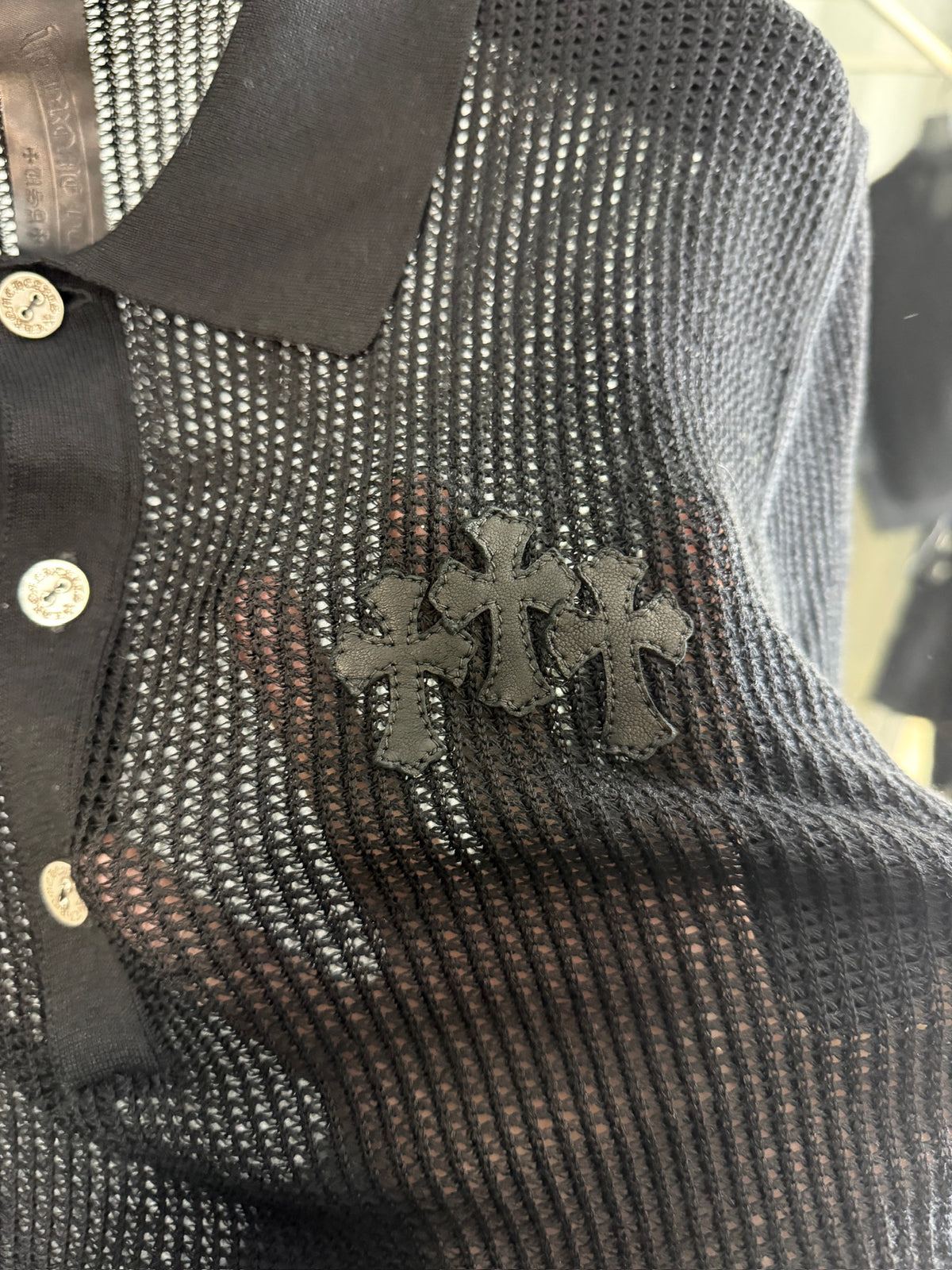Chrome Hearts Cross Patch Mesh Polo Shirt