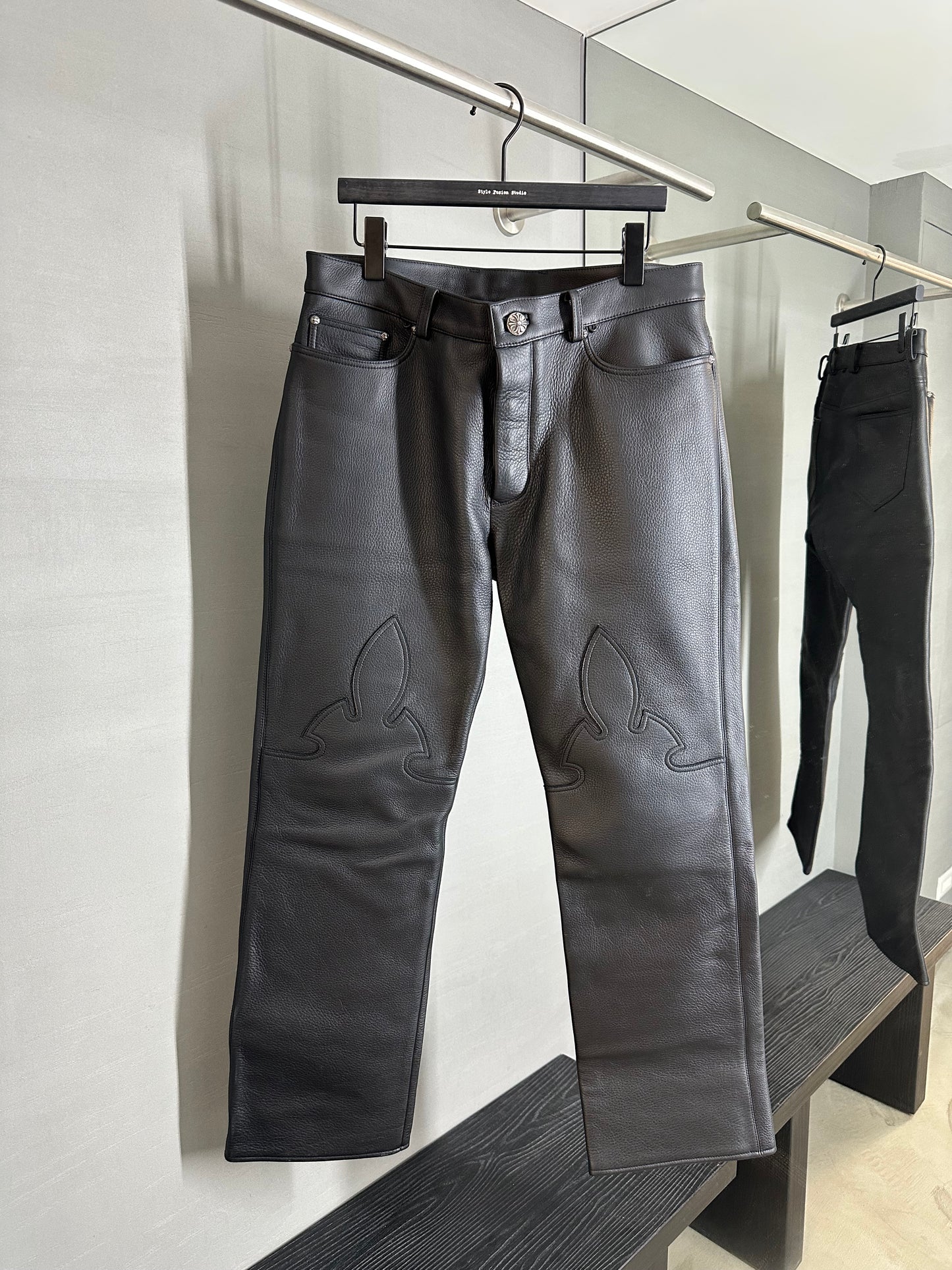 Chrome Hearts Fleur Knee Leather  Pants
