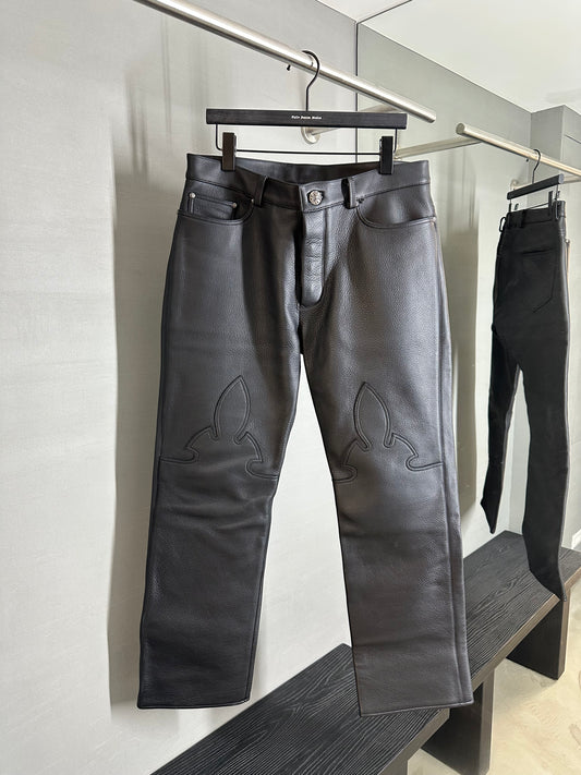 Chrome Hearts Fleur Knee Leather  Pants