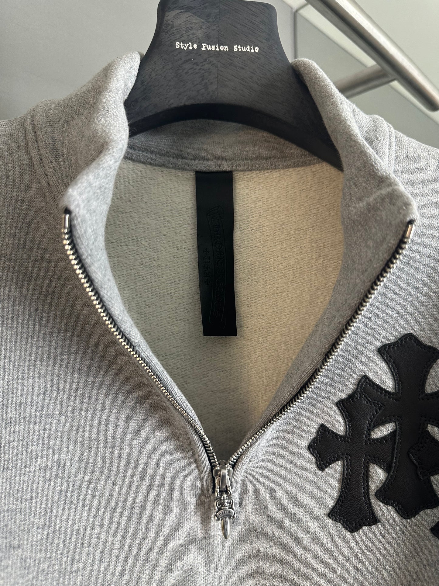 Chrome Hearts Triple Cross Patch Half Zip Hoodie