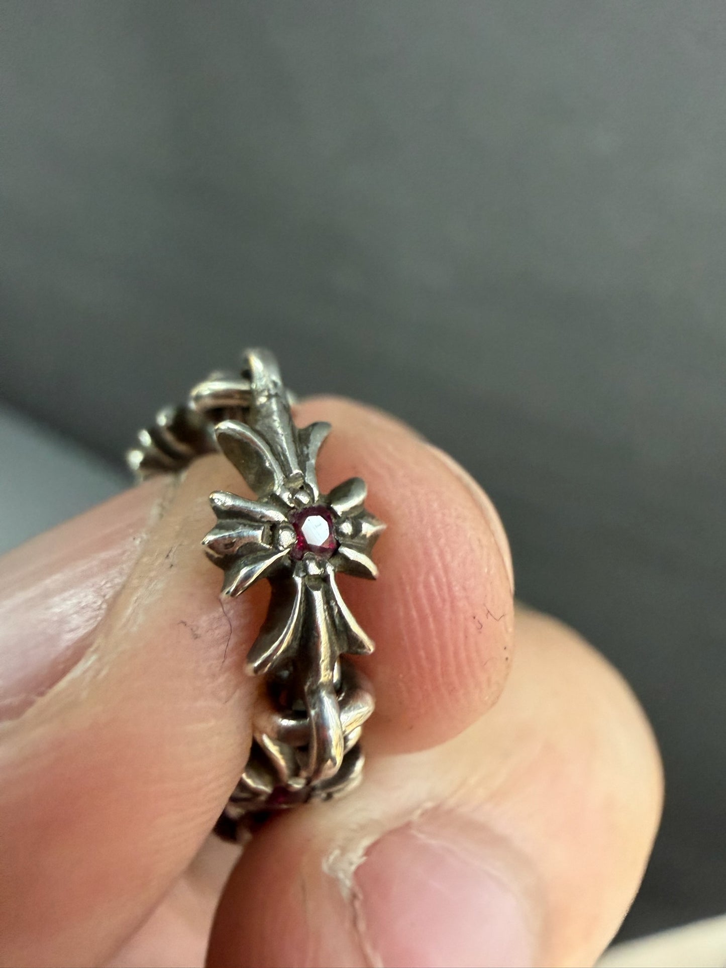 Chrome Hearts Tiny E Cross Ring with Rubies