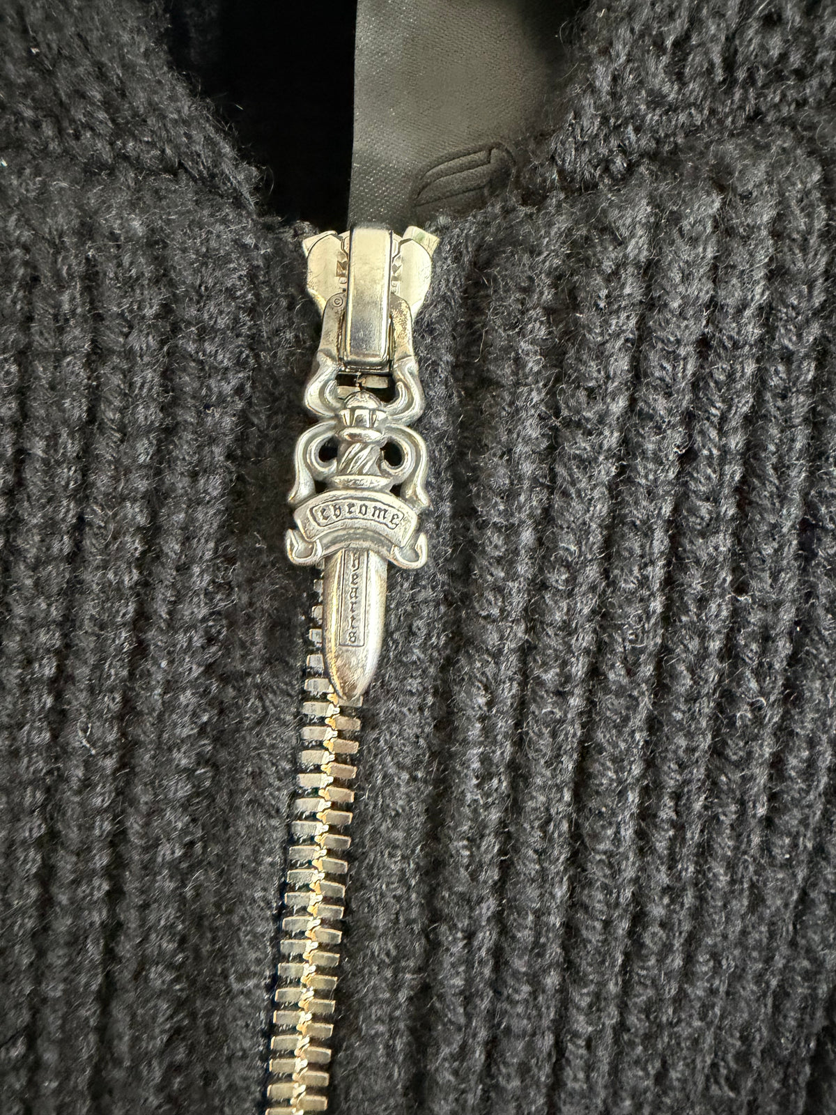Chrome Hearts Cashmere Leather Cross Zip-Up Sweater