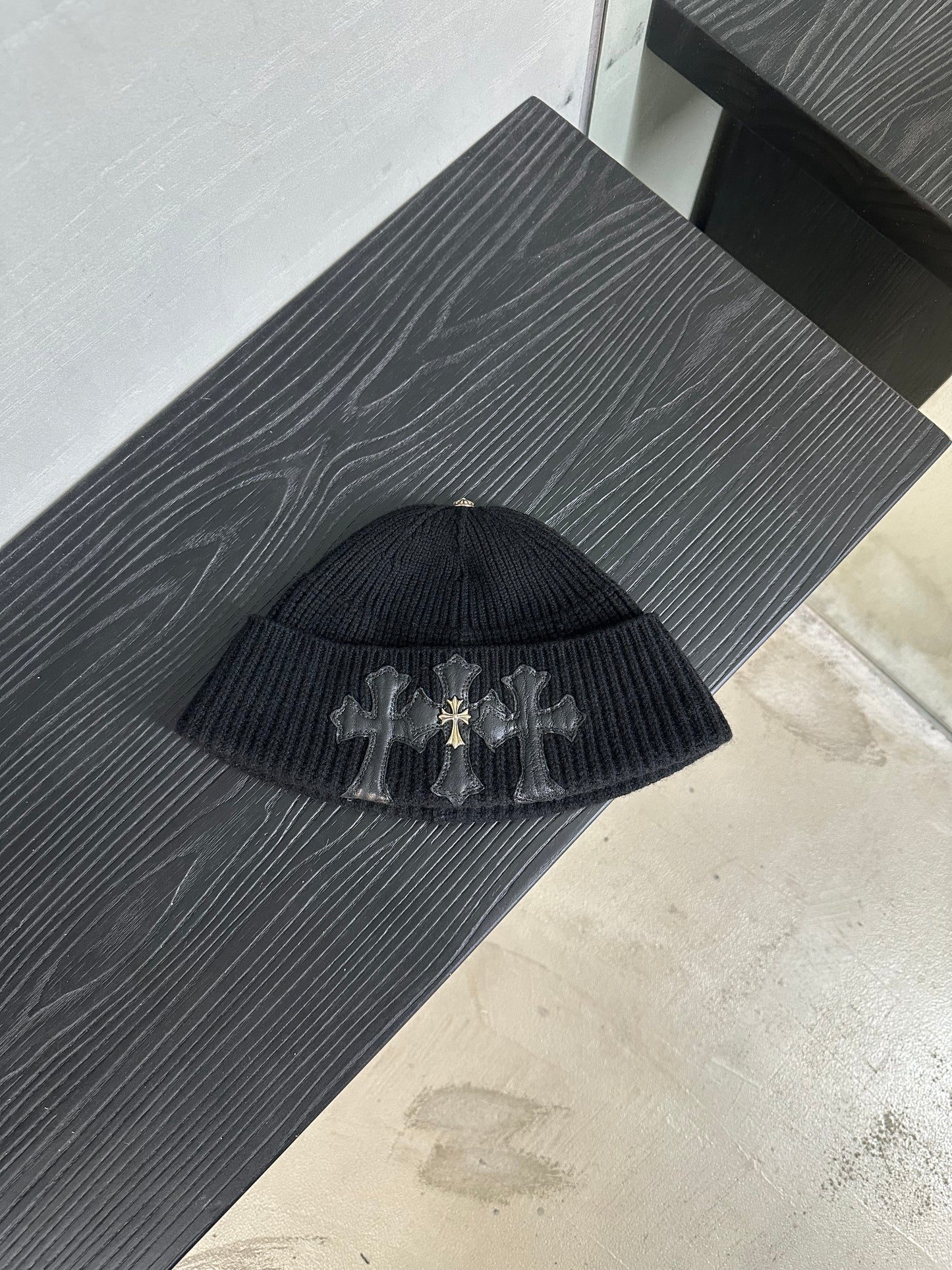 Chrome Hearts Triple Leather Cross Patch Pendant Beanie