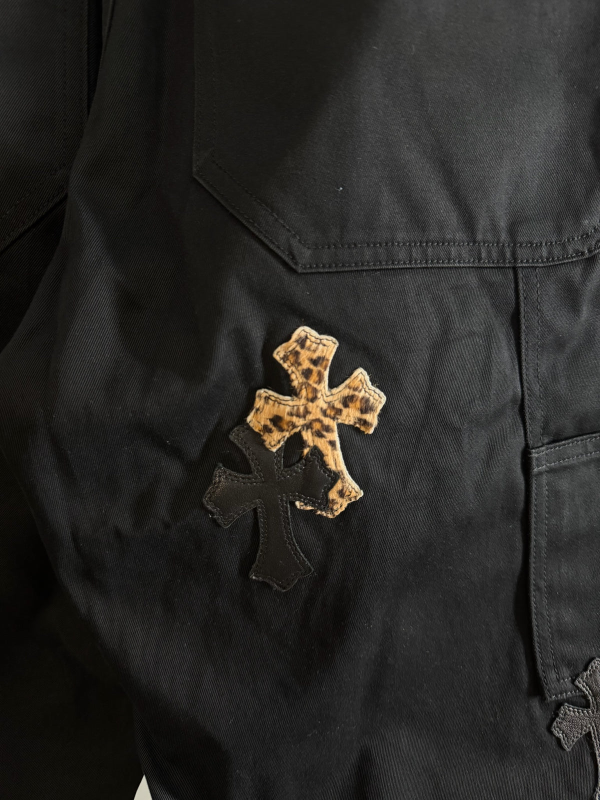 Chrome Hearts Leopard Leather Cross Patch Carpenter Pants