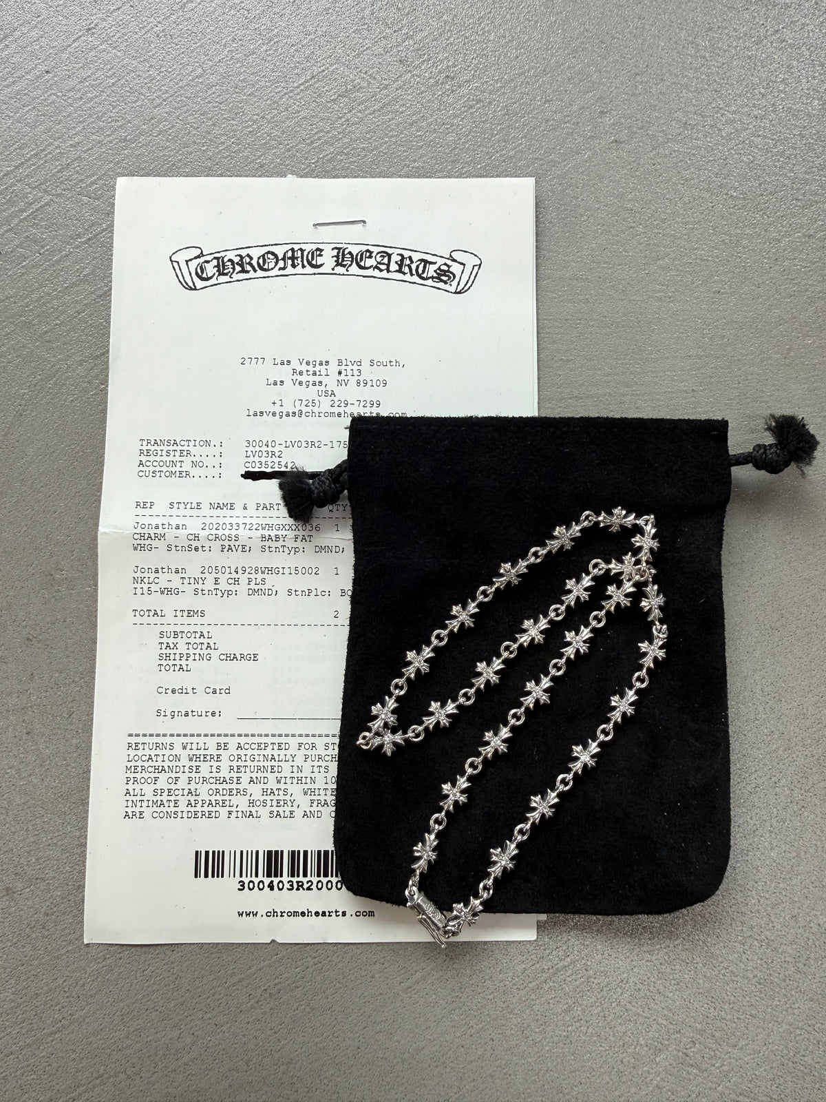 Chrome Hearts 18K Tiny E Necklace with Diamonds
