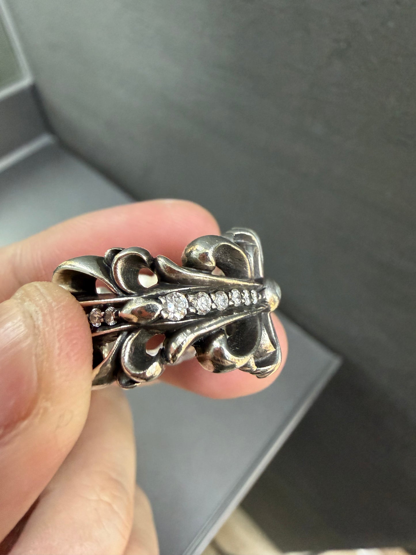 Chrome Hearts Double Floral Cross Ring with Diamonds