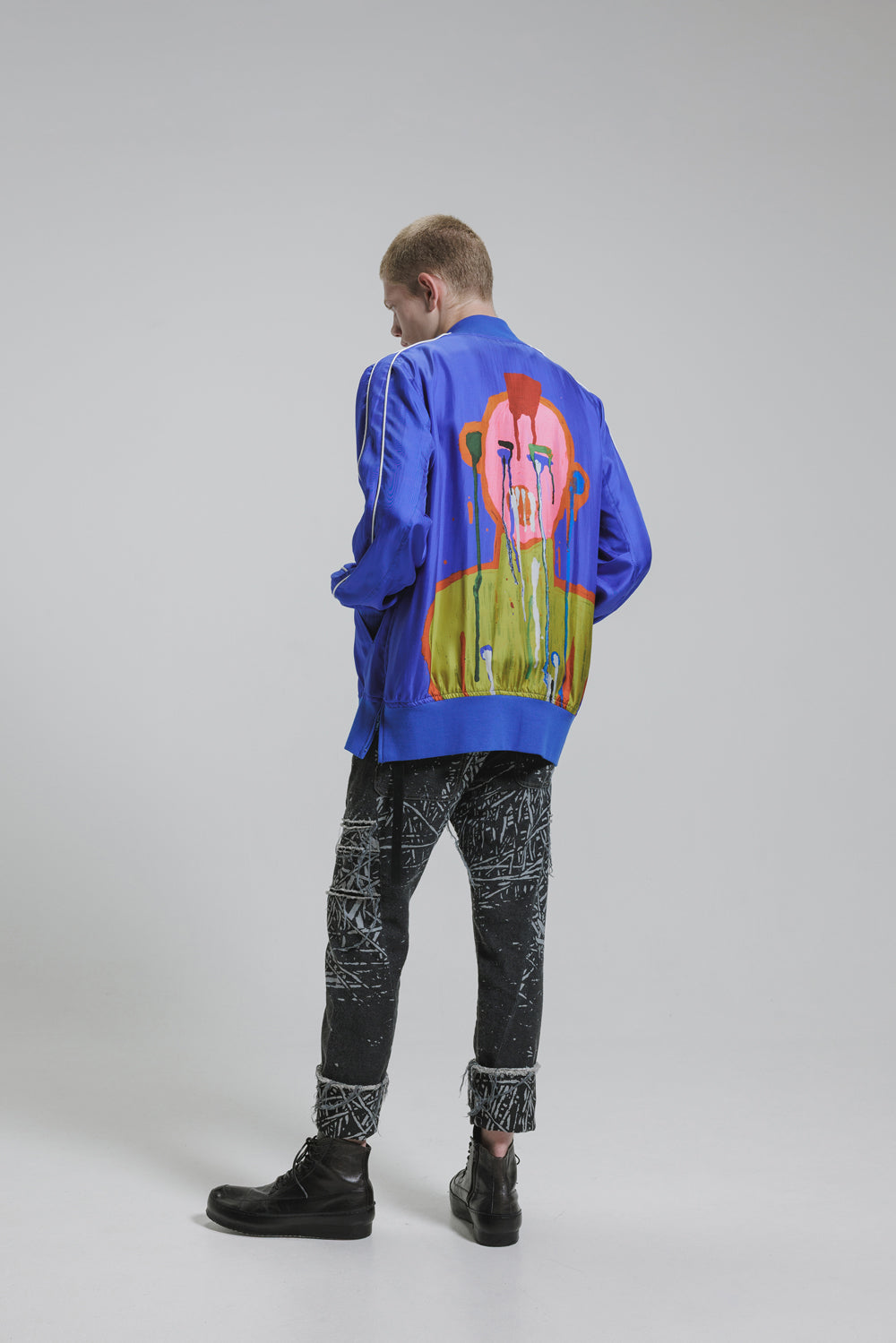 NUDE:MM Silk Twill Inkjet Print Oversized Bomber Jacket