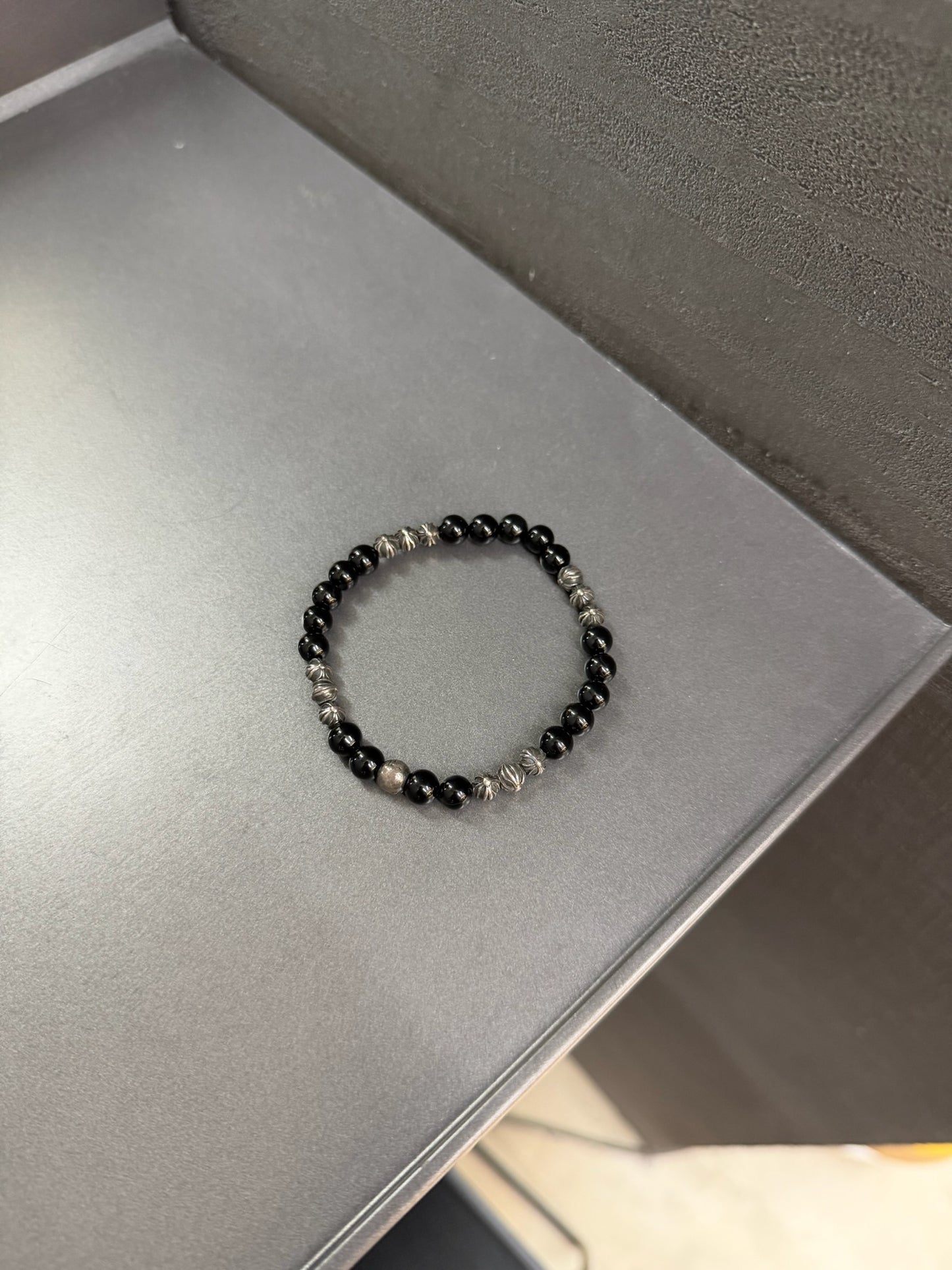 Chrome Hearts Black Stones Cross Ball 6mm Beaded Bracelet